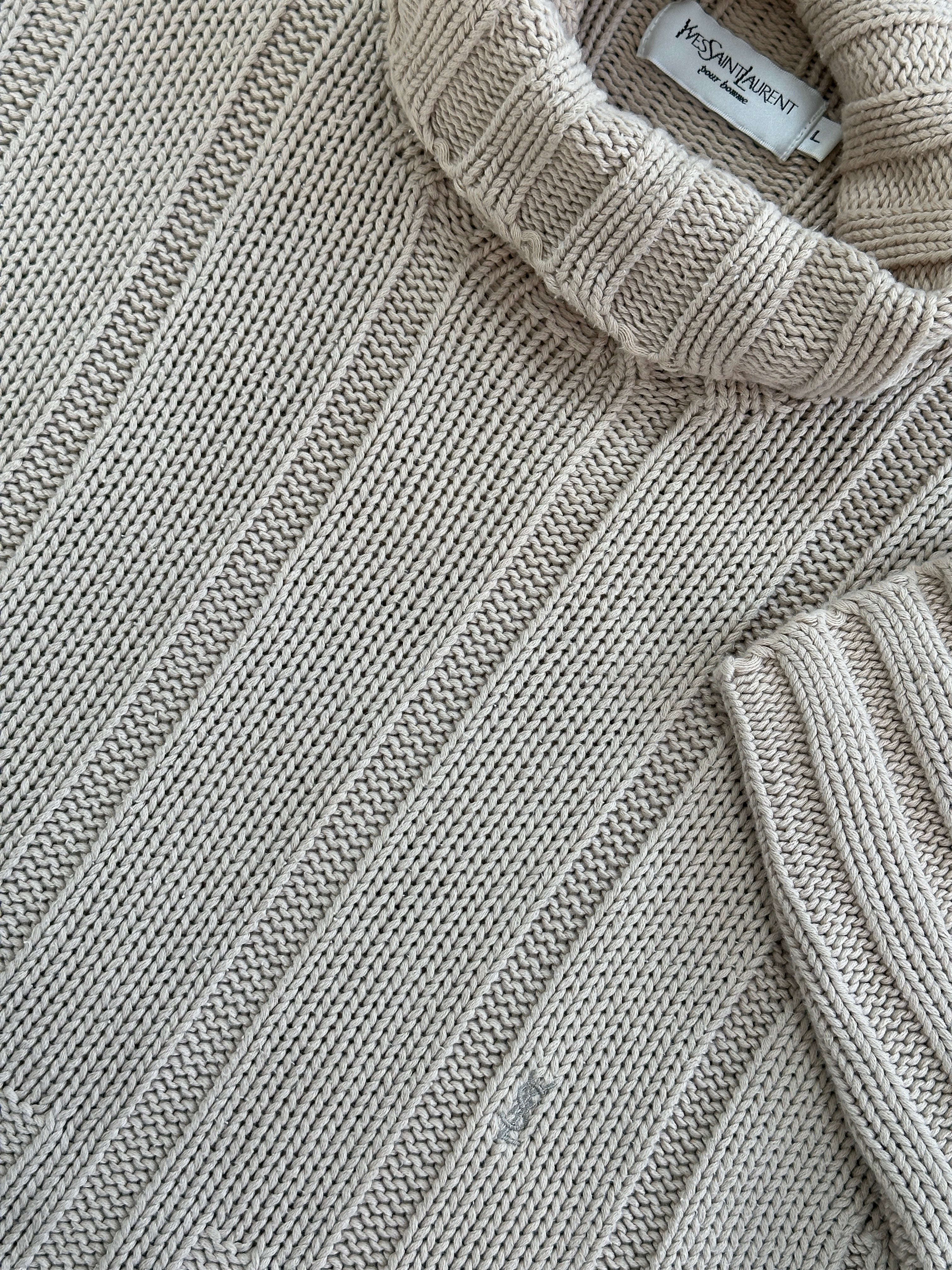Yves Saint Laurent Pour Homme pure cotton roll neck jumper in XL, white with Yves Saint Laurent logo on the collar.