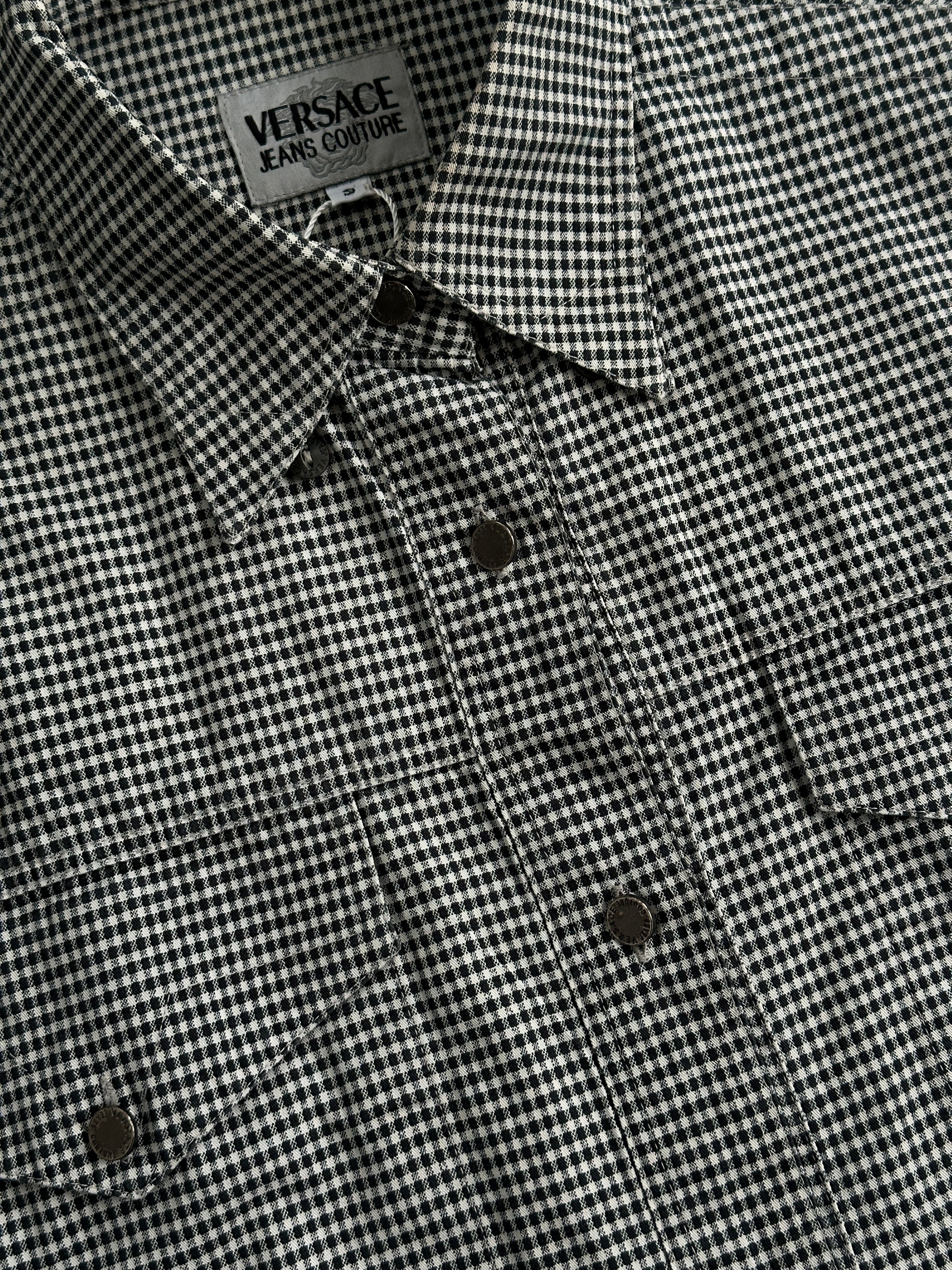 Versace Jeans Couture gingham cotton logo shirt in size M, featuring a classic checkered pattern and brand logo detail.