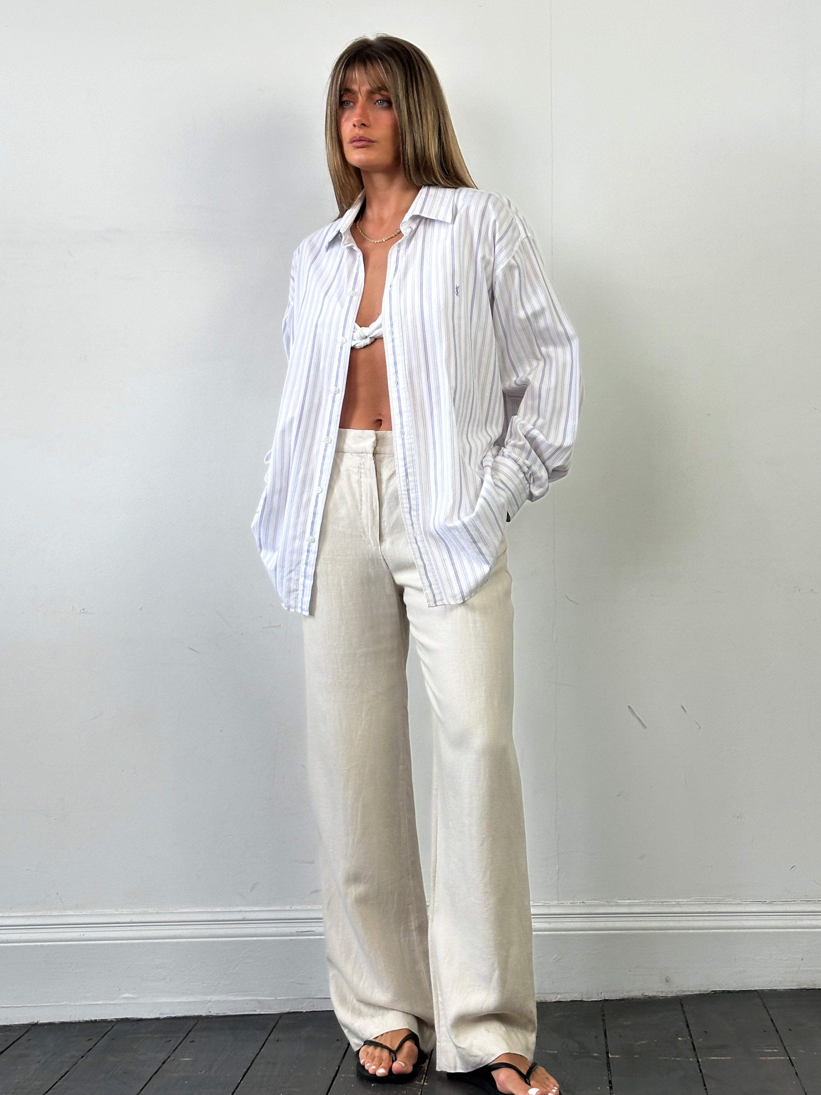 Yves Saint Laurent Pour Homme stripe pure cotton logo shirt in XL, featuring a classic design and button-down front.