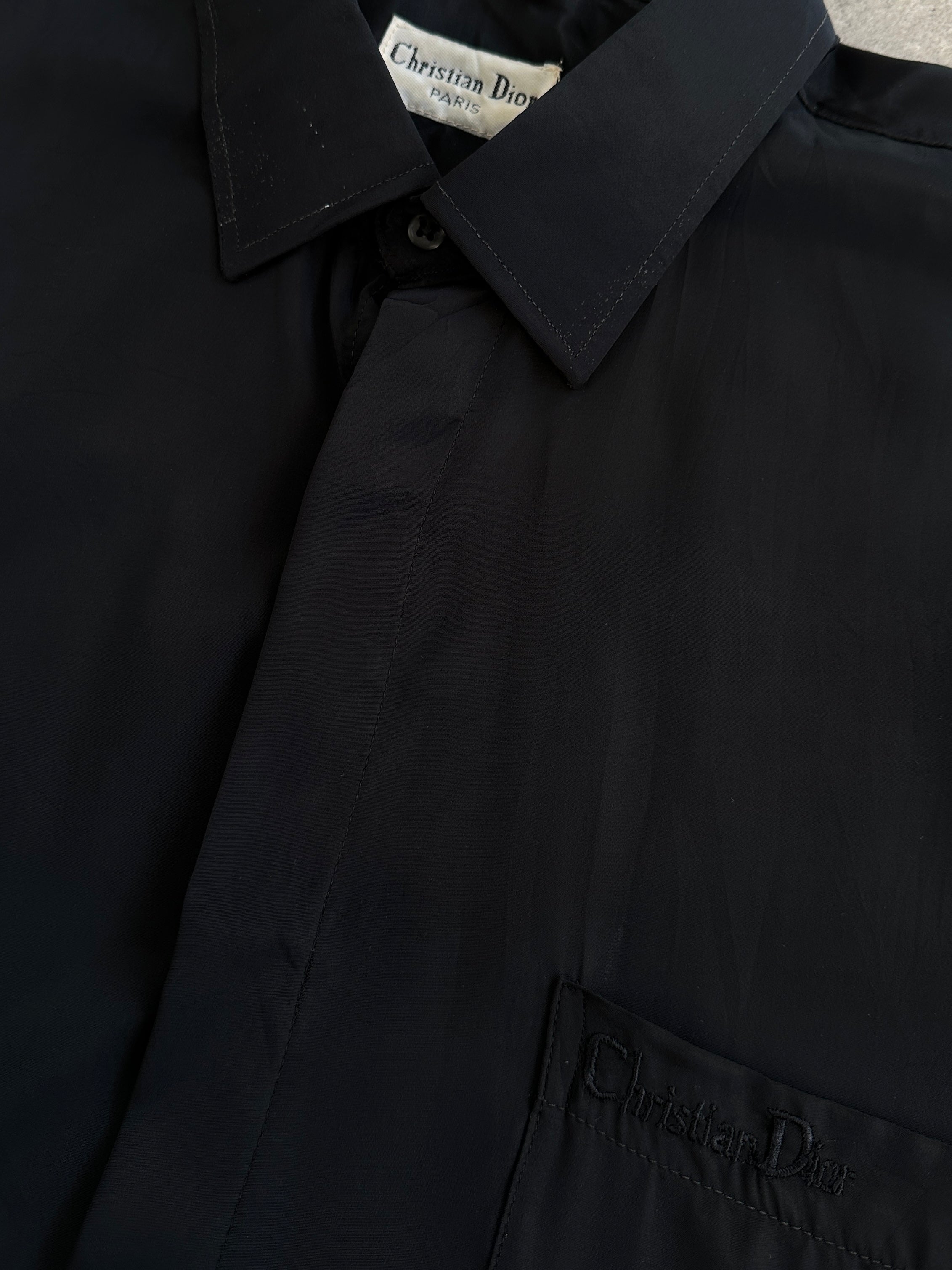 Christian Dior Paris 1990s pure silk short sleeve logo shirt in XL, featuring a classic design and Dior branding.