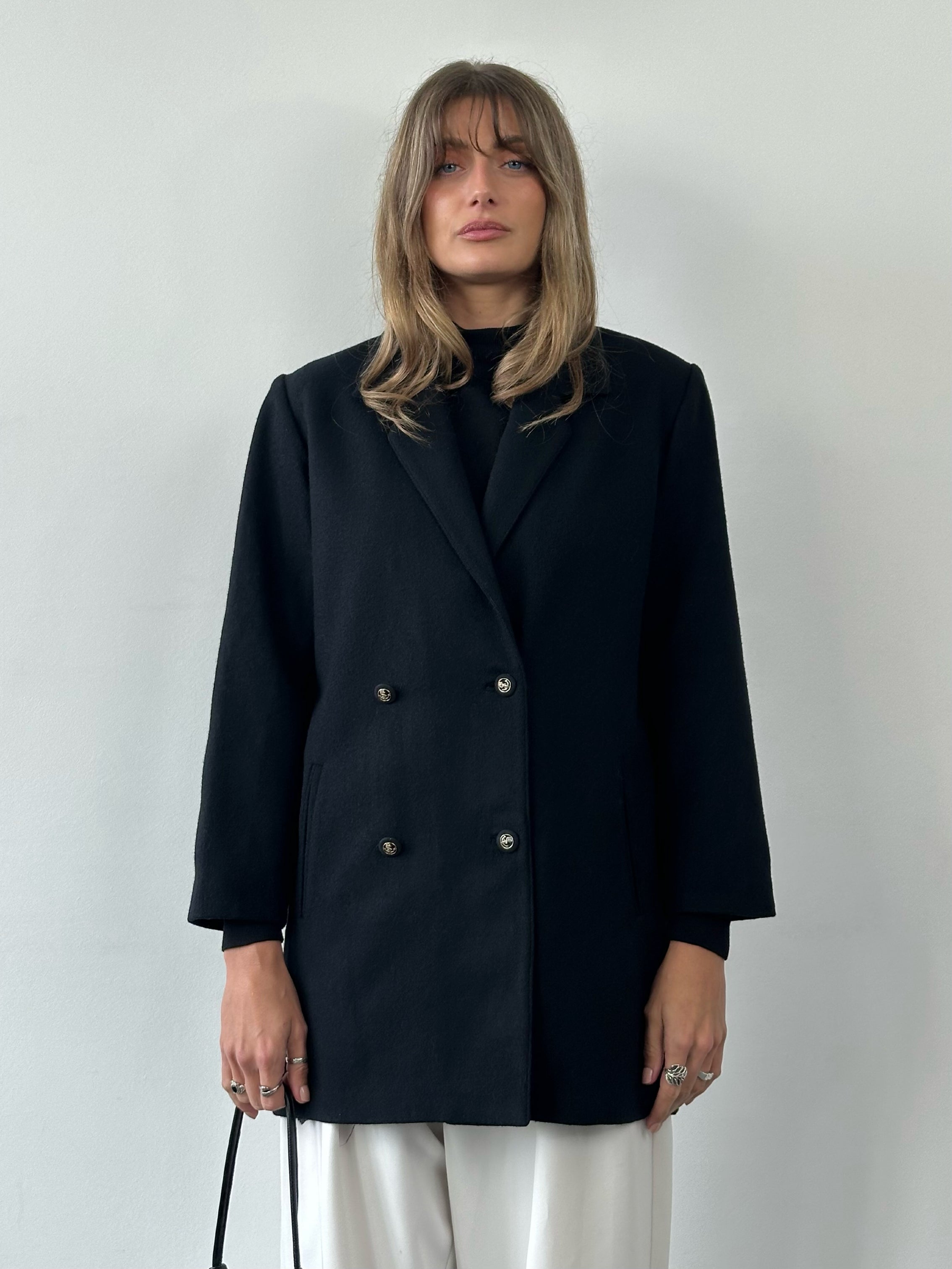 Christian Dior brushed wool double-breasted blazer in size L, featuring tailored design and bespoke button details.