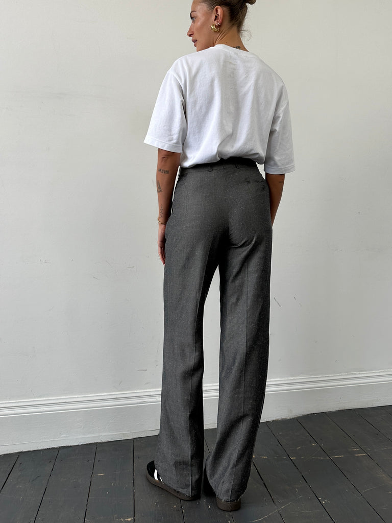 Italian Vintage High Waisted Straught Leg Raw Hem Tailored Trousers - W28 - SYLK
