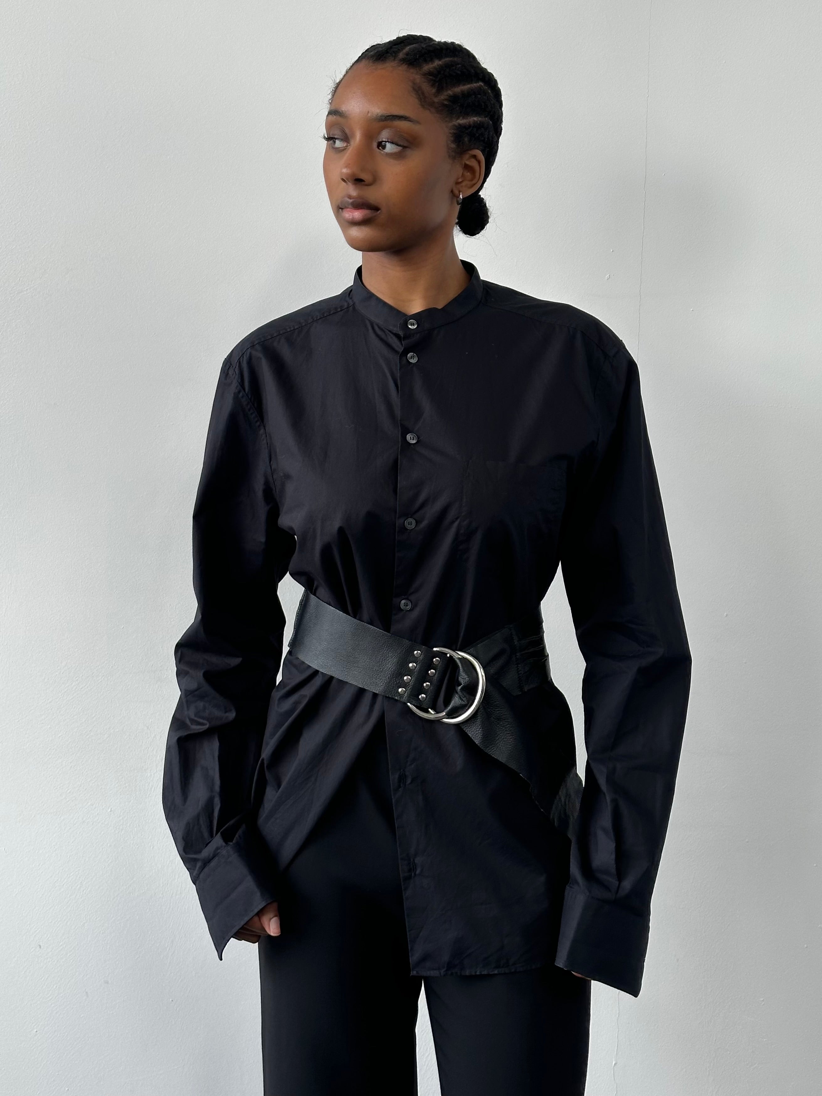 Dolce & Gabbana 2000s cotton collarless shirt in size M, featuring a sleek design and lightweight fabric.