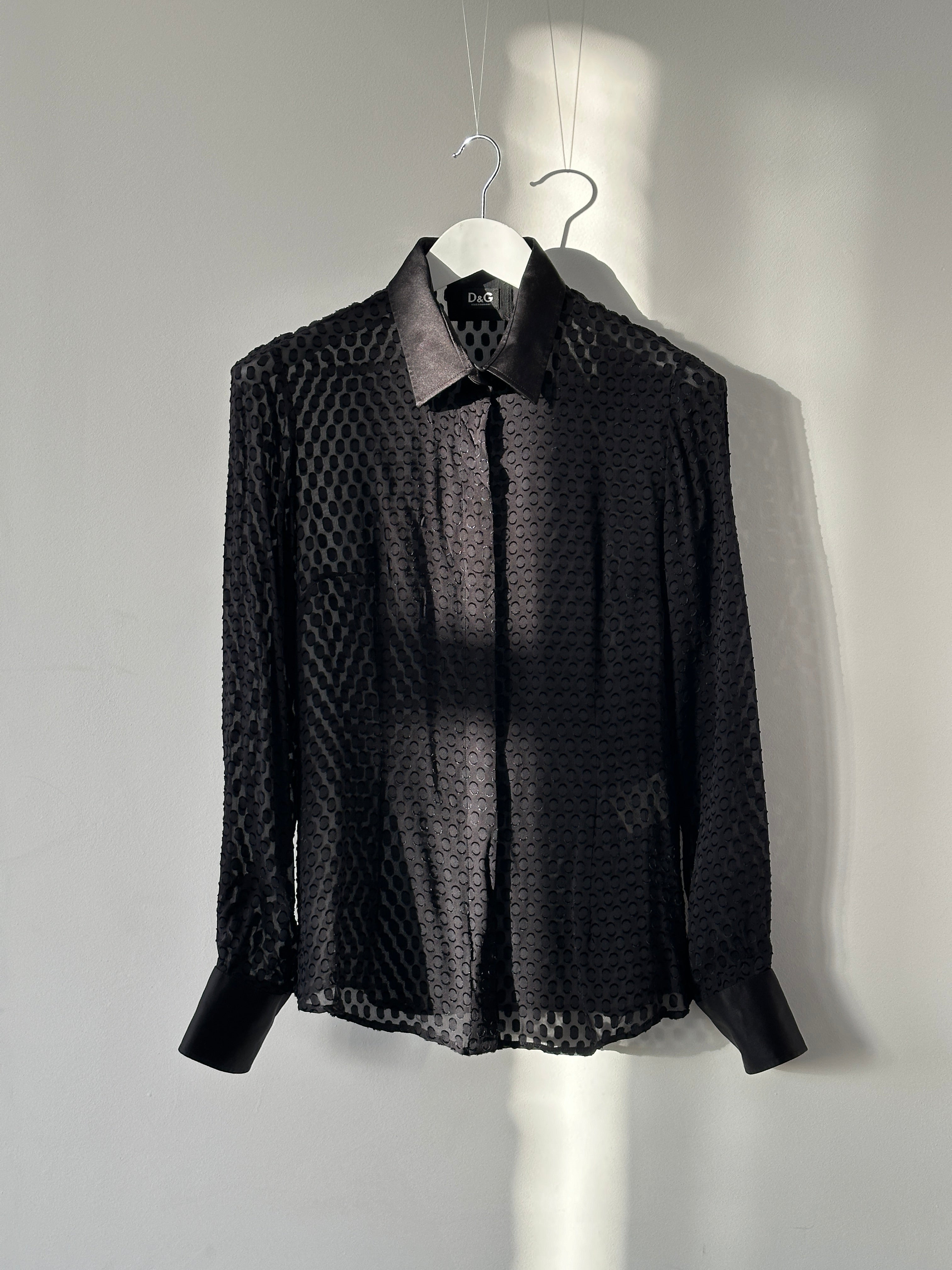 Dolce & Gabbana silk sheer print shirt in S/M with vibrant floral design and lightweight, elegant fabric.