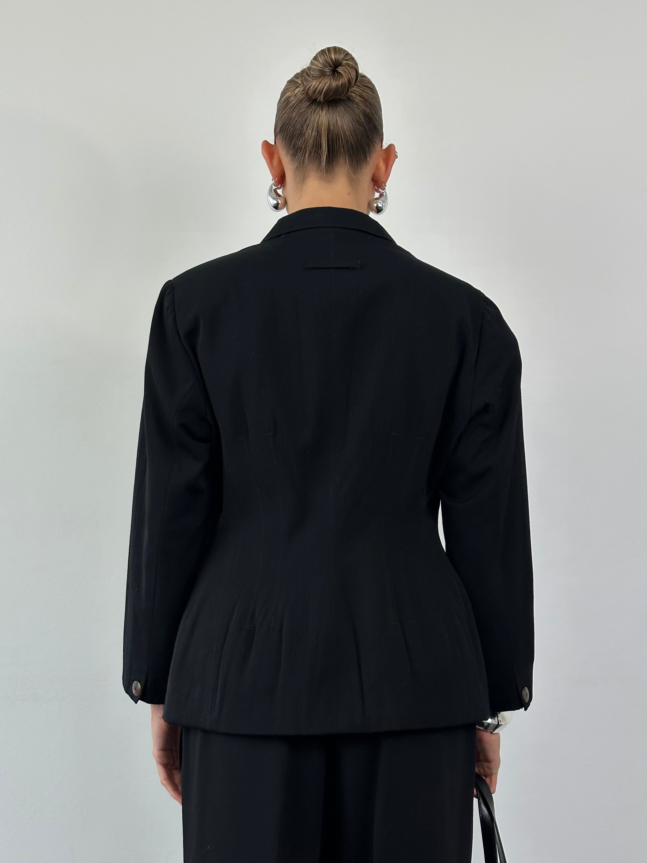 Jean Paul Gaultier 80s wool waisted blazer in size L, featuring classic tailored design and structured fit.