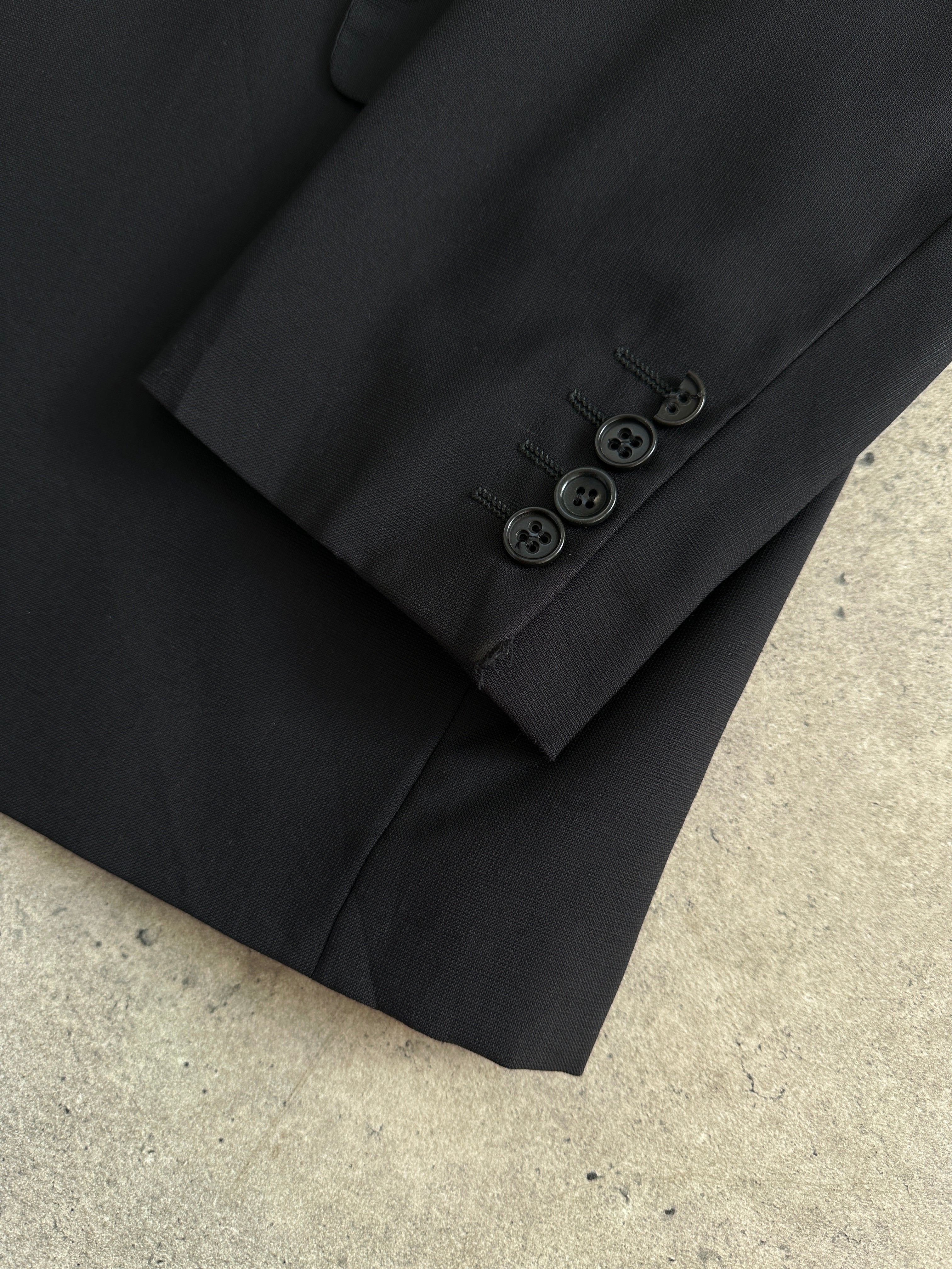Yves Saint Laurent Pour Homme 1990s pure wool single-breasted blazer, size 42R/XL, in classic dark fabric with notch lapel.