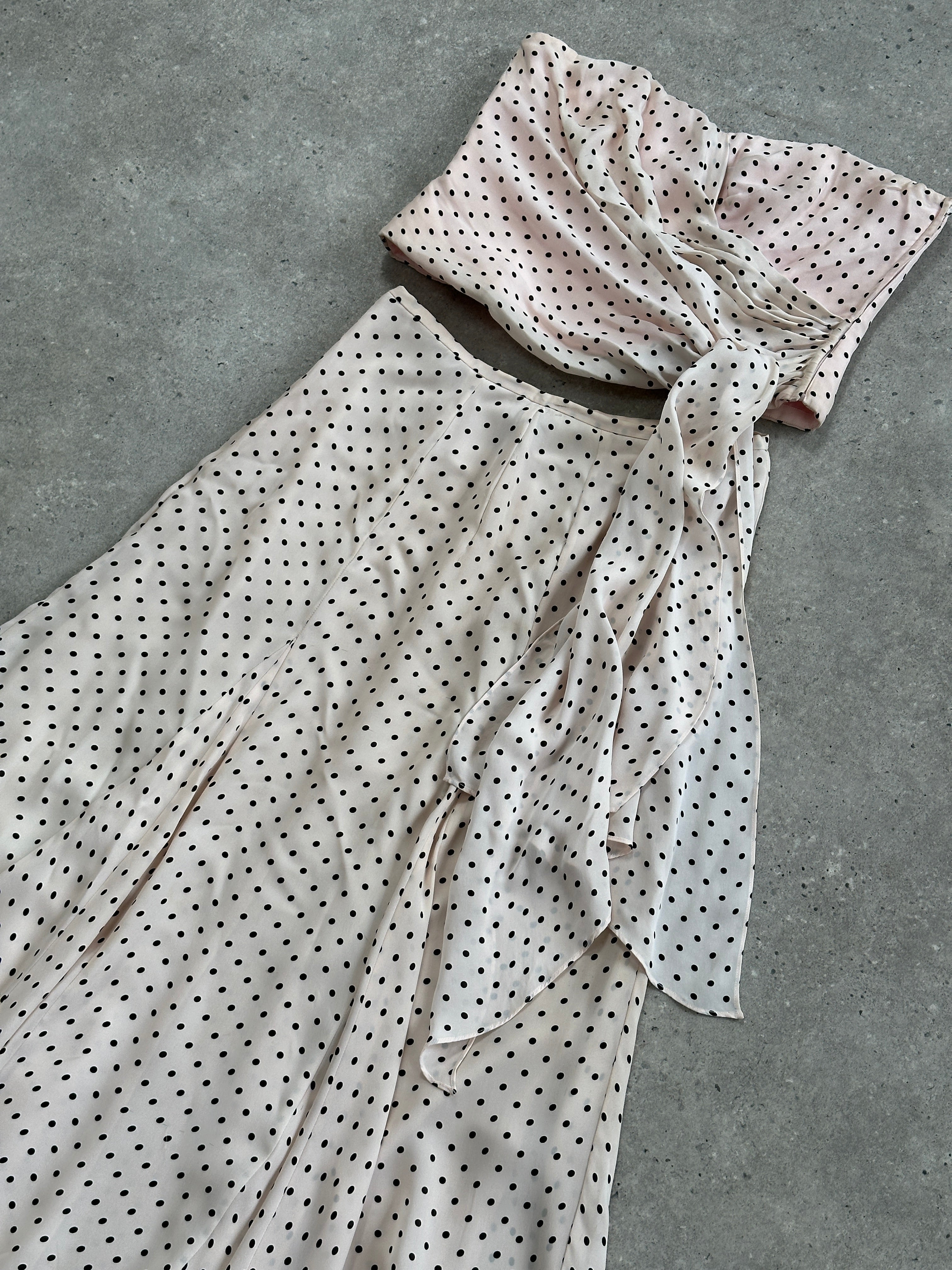 Jaeger 2000s Pure Silk Polkadot Two Piece Skirt Top Set - L/W28 - SYLK
