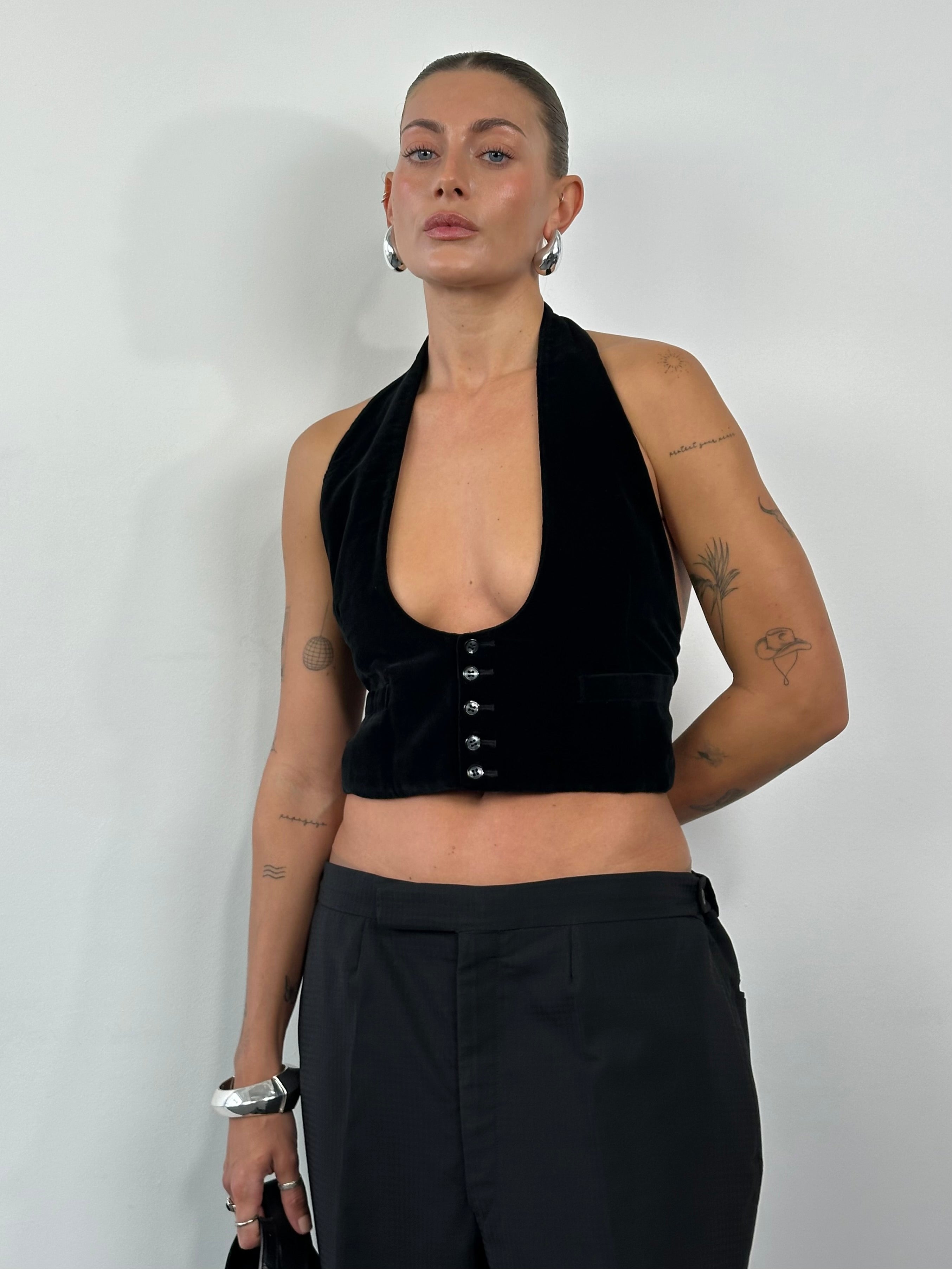 Christian Dior Monsieur 1990s velvet three-piece tuxedo suit, size 44L/W30, shown on a mannequin with lapels and matching trousers