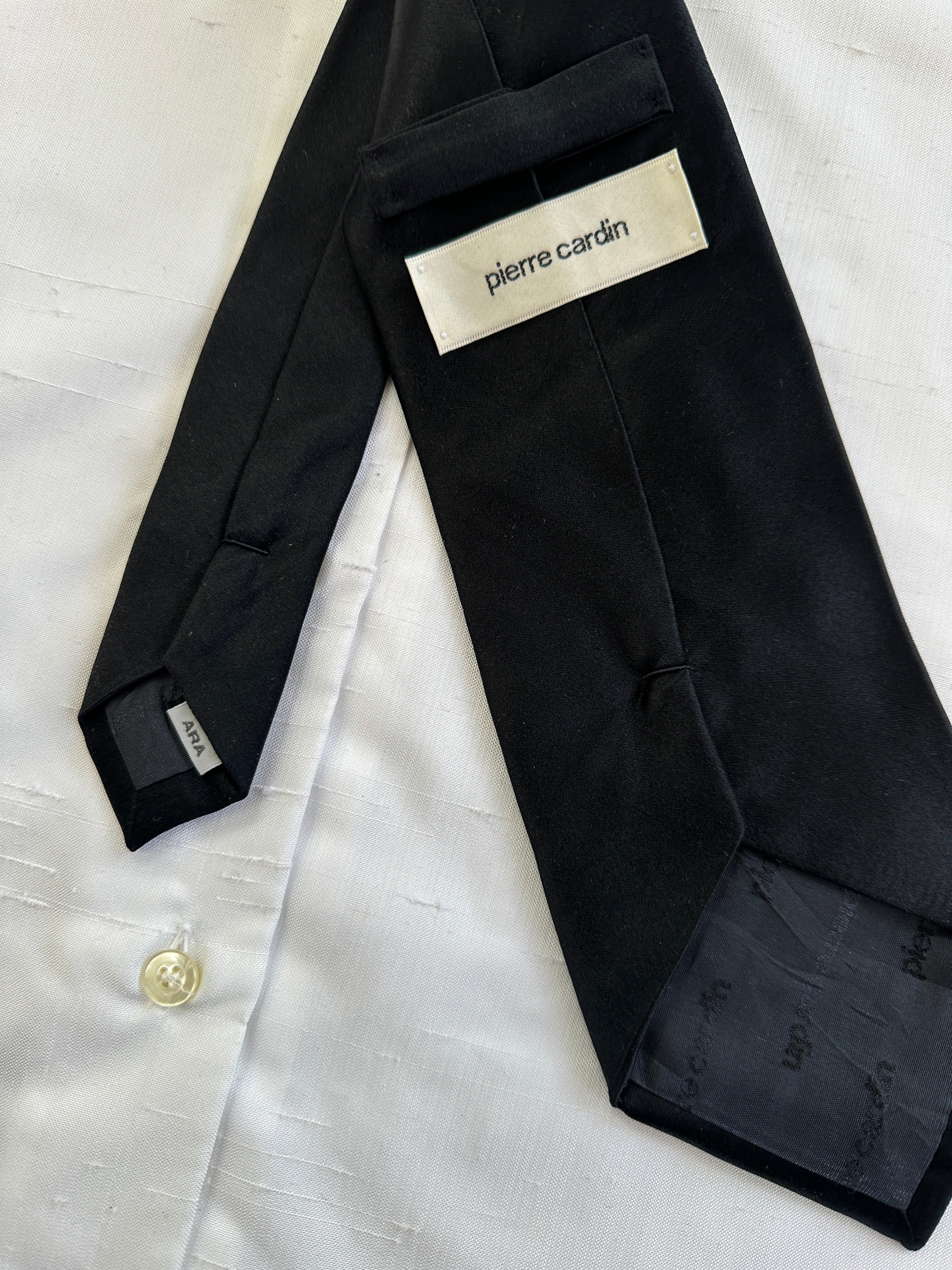 Pierre Cardin 2000s pure silk tie with classic striped pattern, showcasing smooth silk fabric and elegant design.
