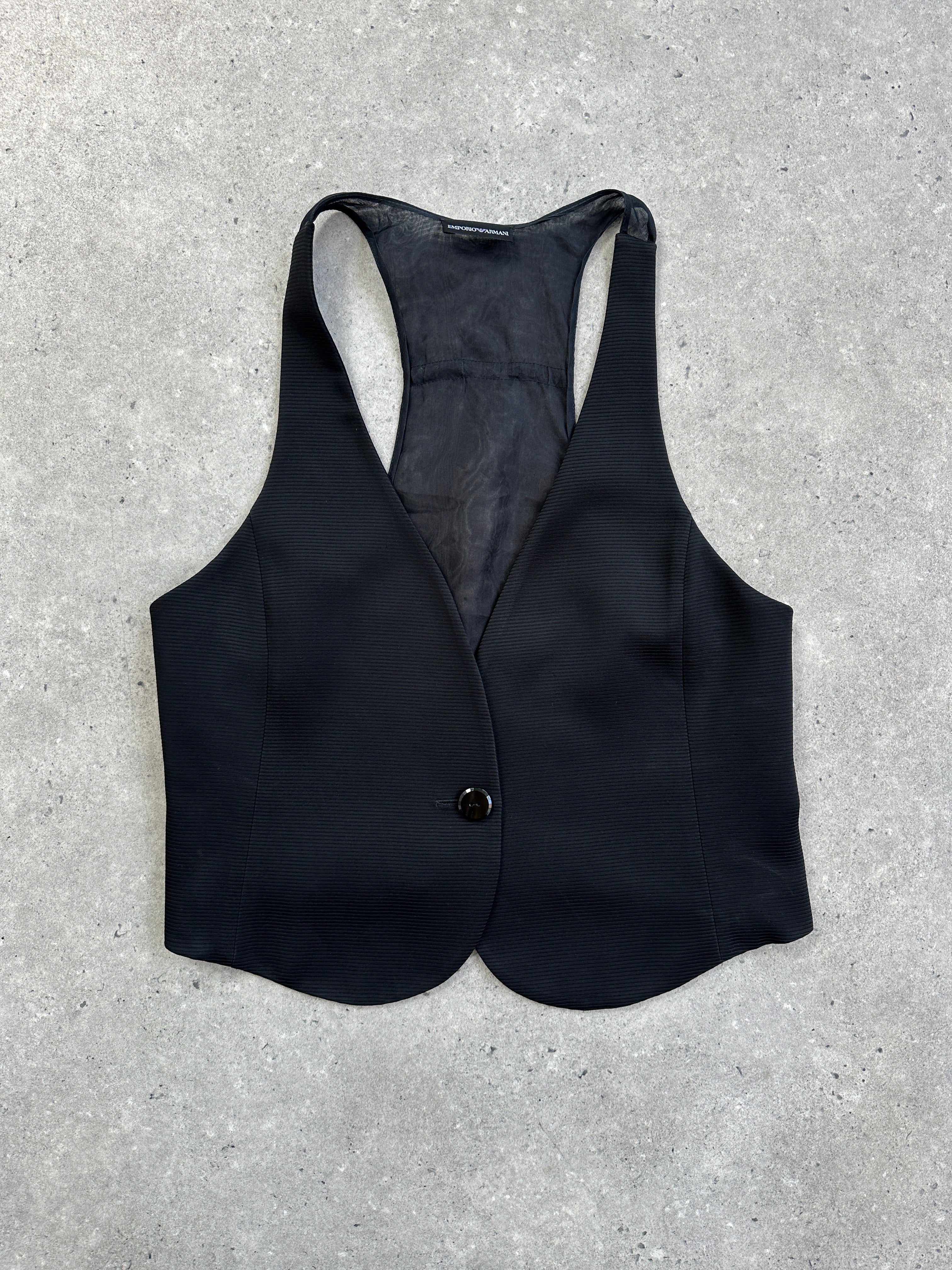 Emporio Armani 2000s Silk Curved Ribbed Tailored Waistcoat - M - SYLK