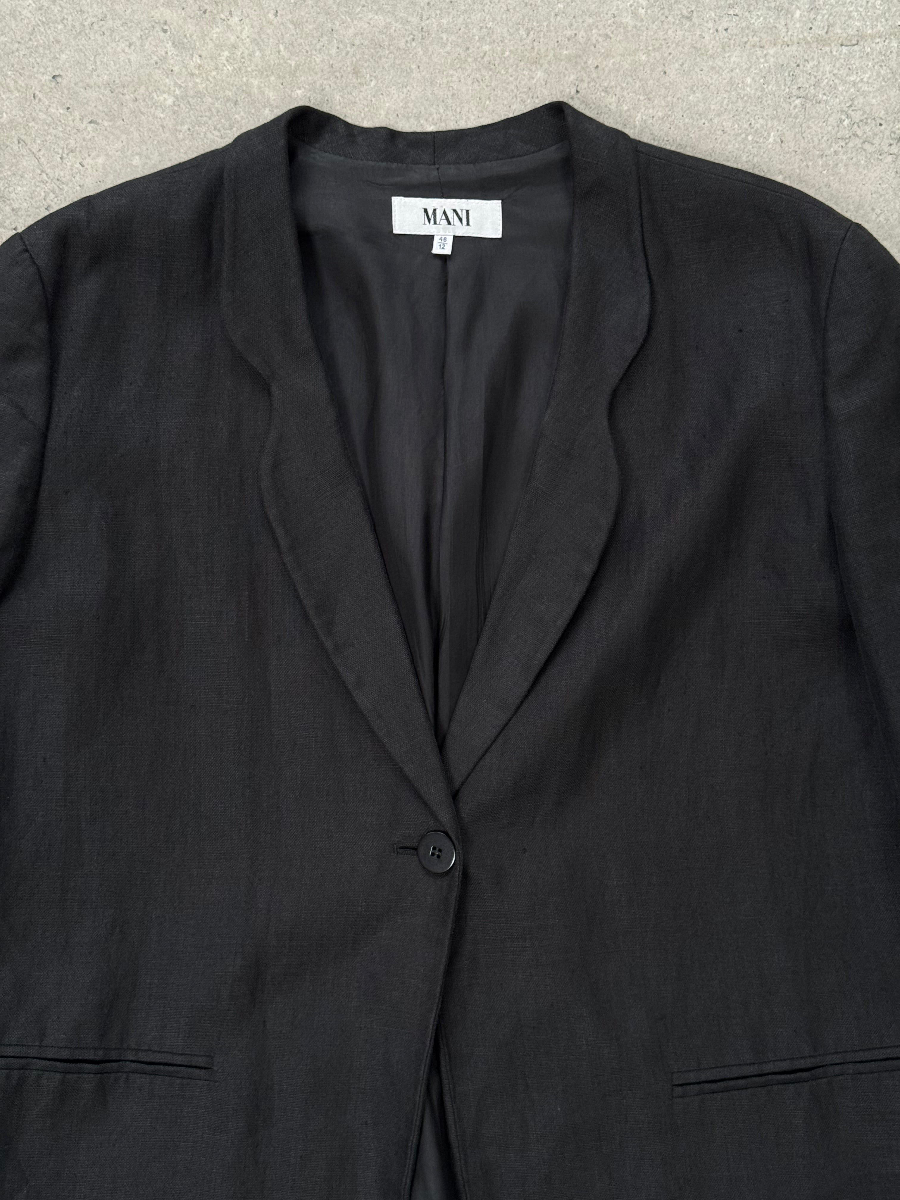 Mani 1990s pure linen single-button blazer in size M, shown in beige with tailored fit and classic lapel design.
