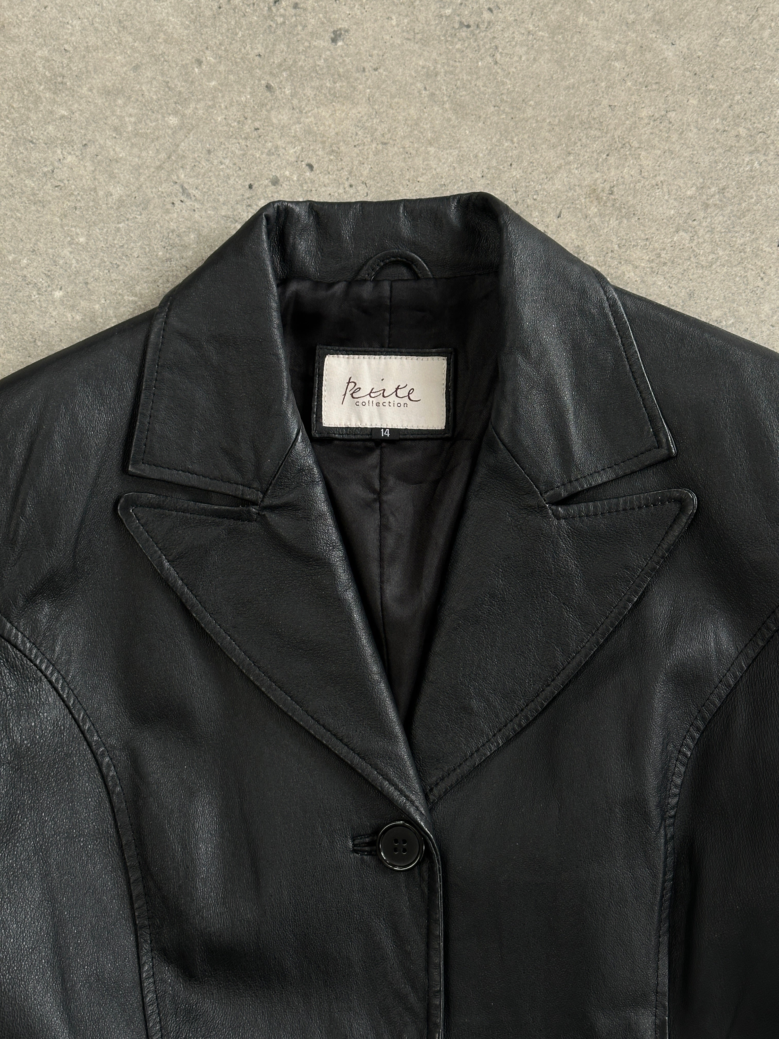 Vintage 1990s leather trench coat, floor-length, S/M size, stylish vintage leather jacket with classic design and rich texture.