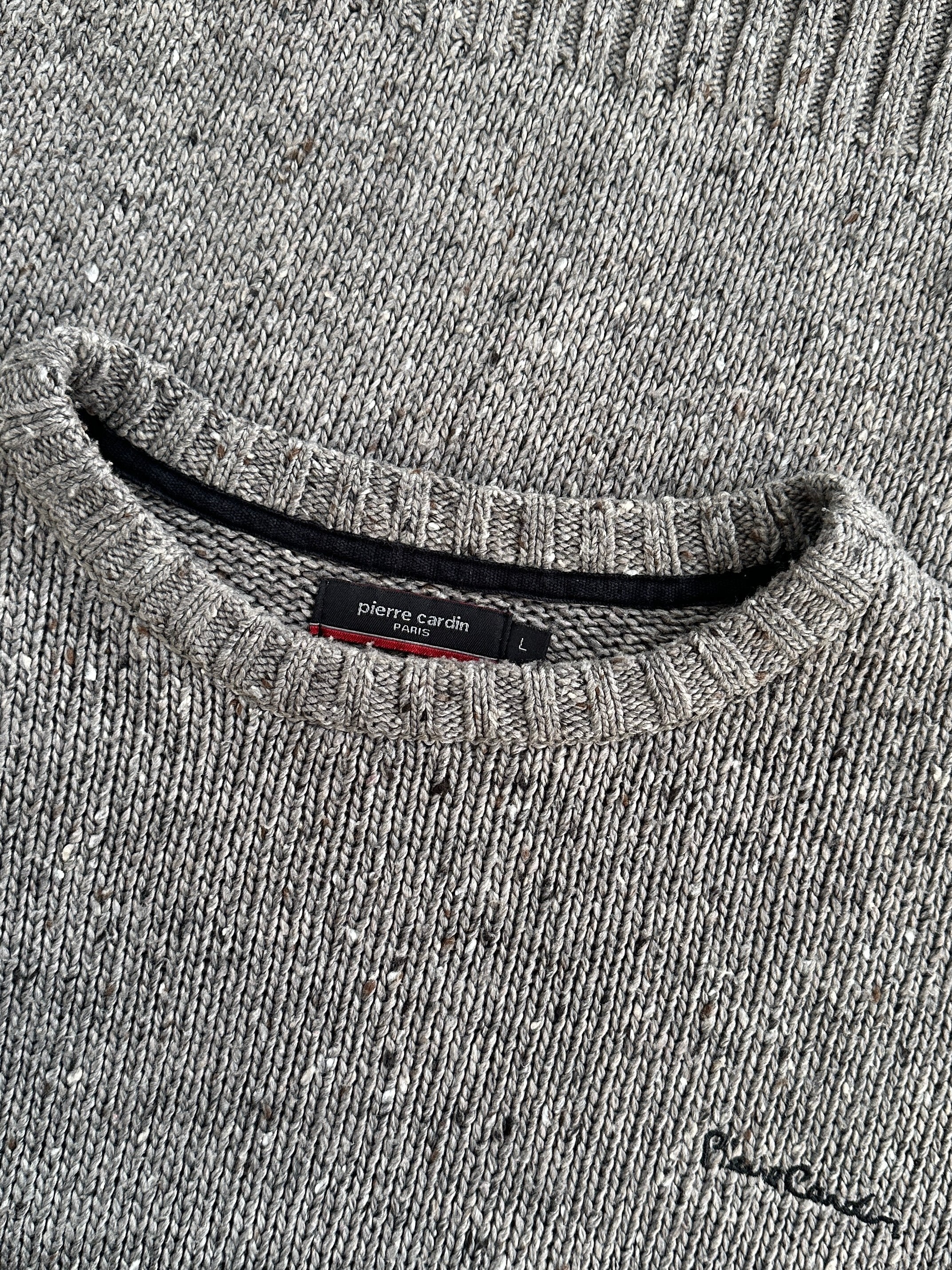 Pierre Cardin speckle knitted jumper in size L/XL, featuring the brand logo and a cozy, textured knit pattern.