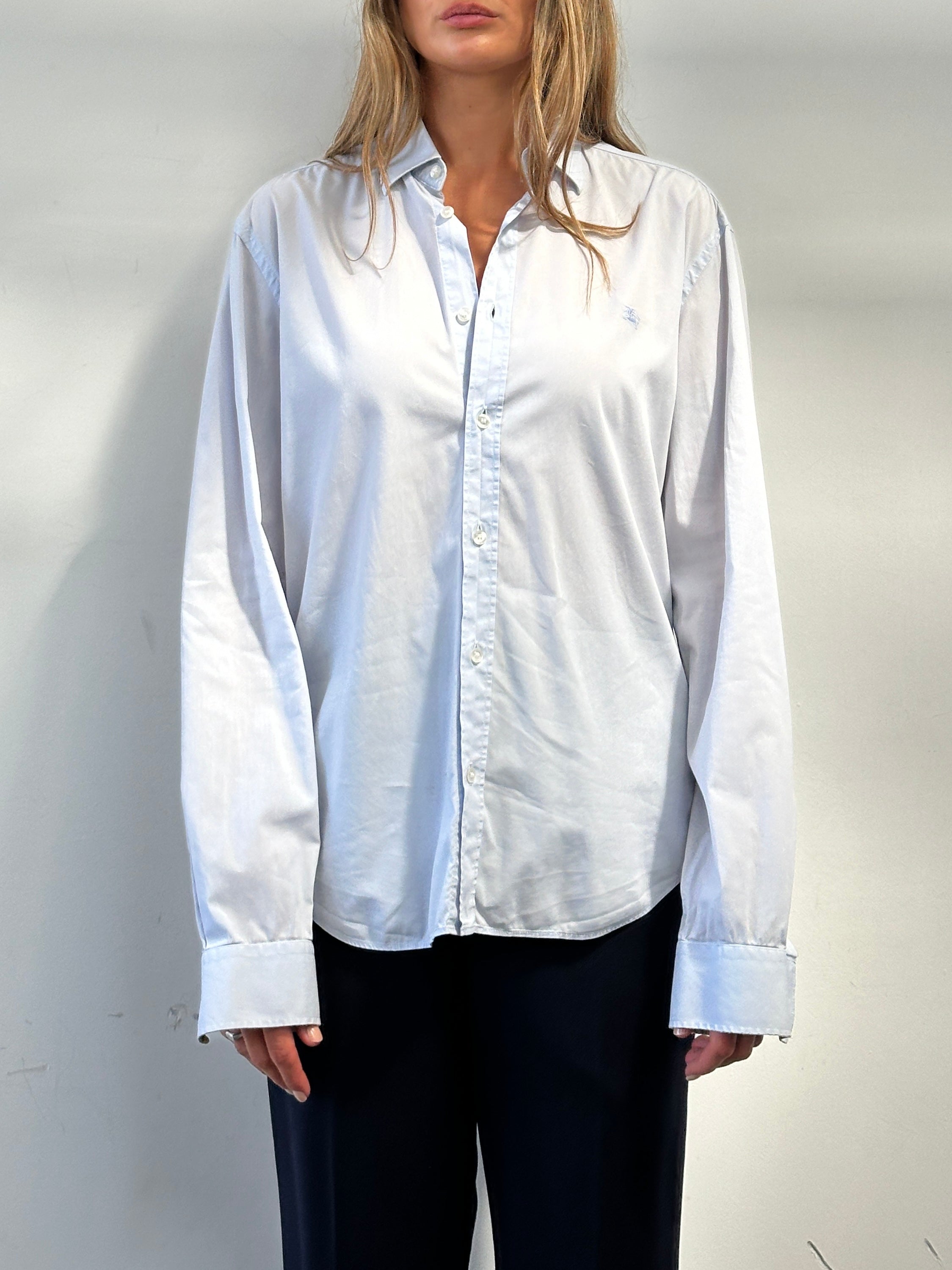 Burberry Brit cotton logo shirt in size M, featuring the signature Burberry check pattern and brand logo on the chest.