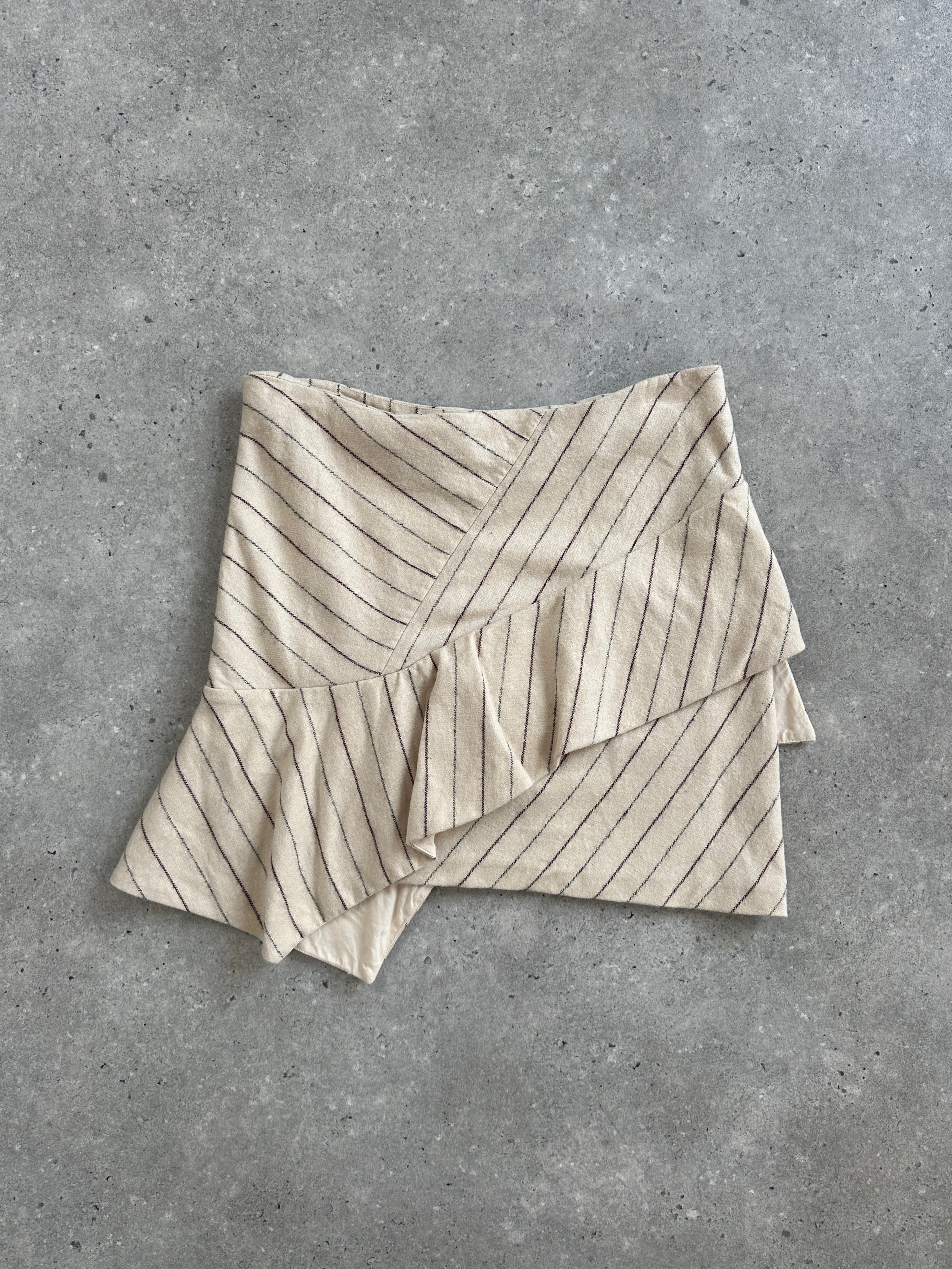 Isabel Marant AW2017 asymmetric layered stripe mini skirt, front view showing bold pattern and layered design.
