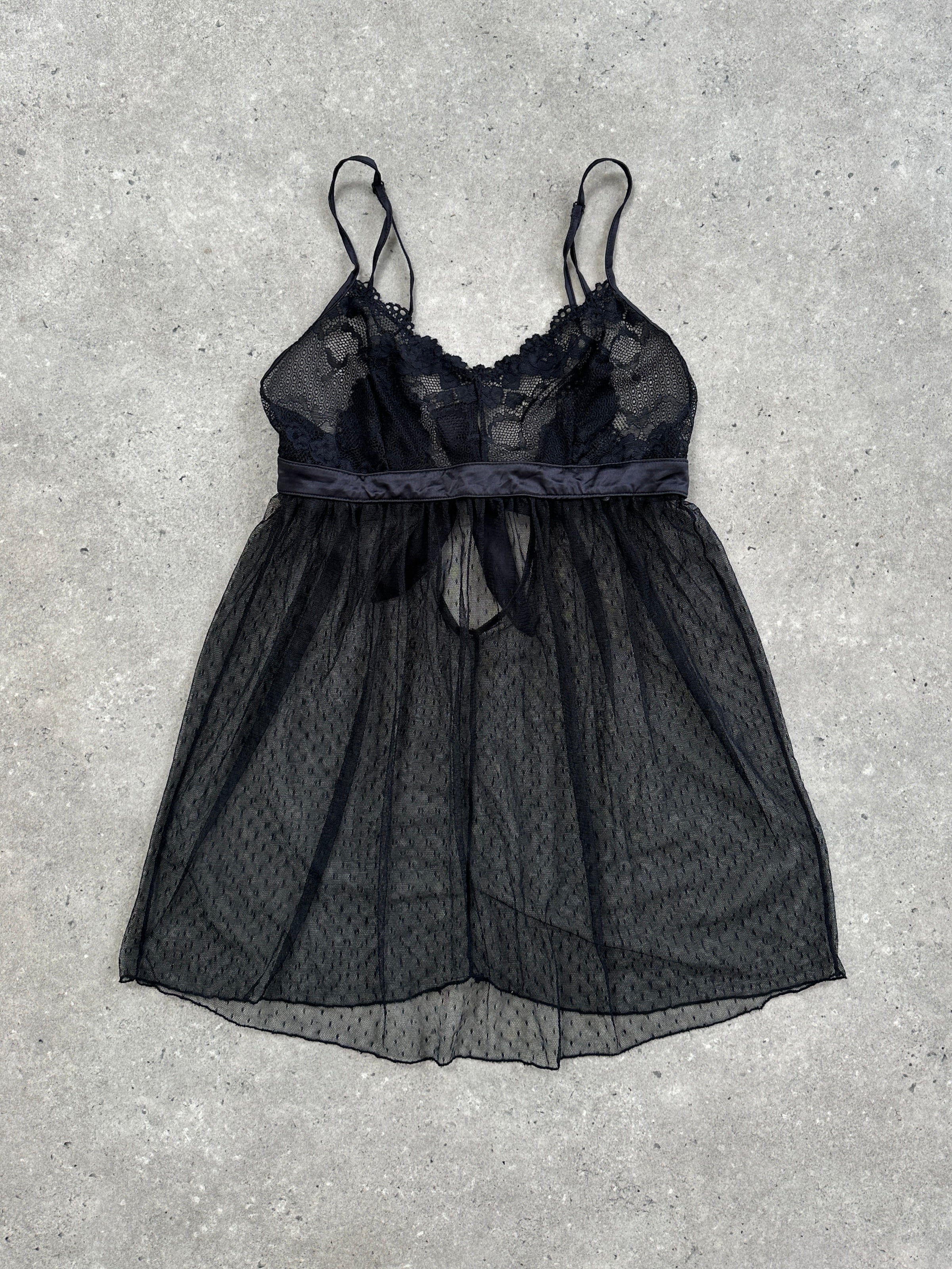 Vintage 2000s lace satin babydoll camisole top in XS-M, featuring delicate lace details and a silky satin finish.