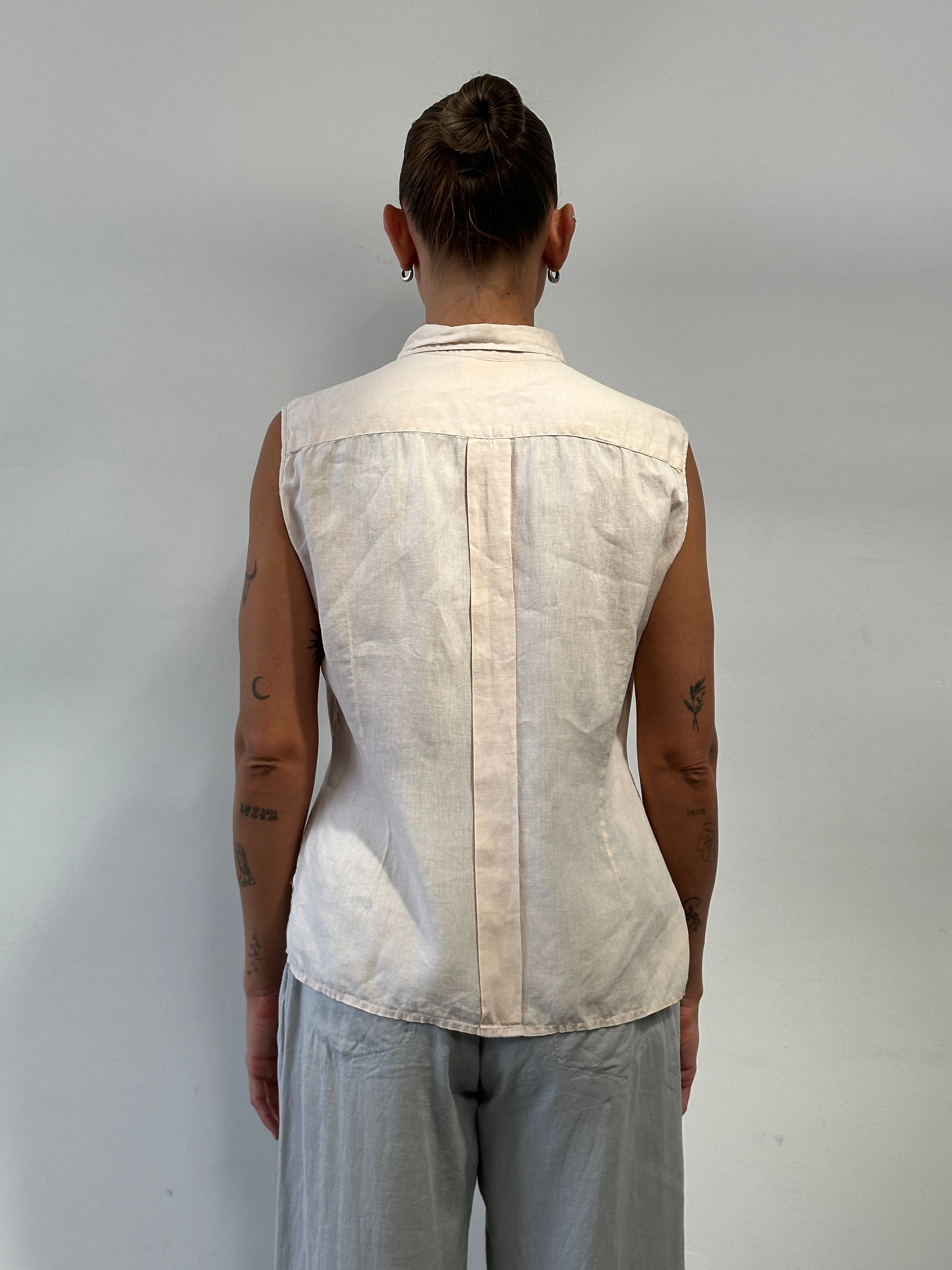 Max Mara Weekend Pure Linen Sleeveless Shirt - M/L - SYLK