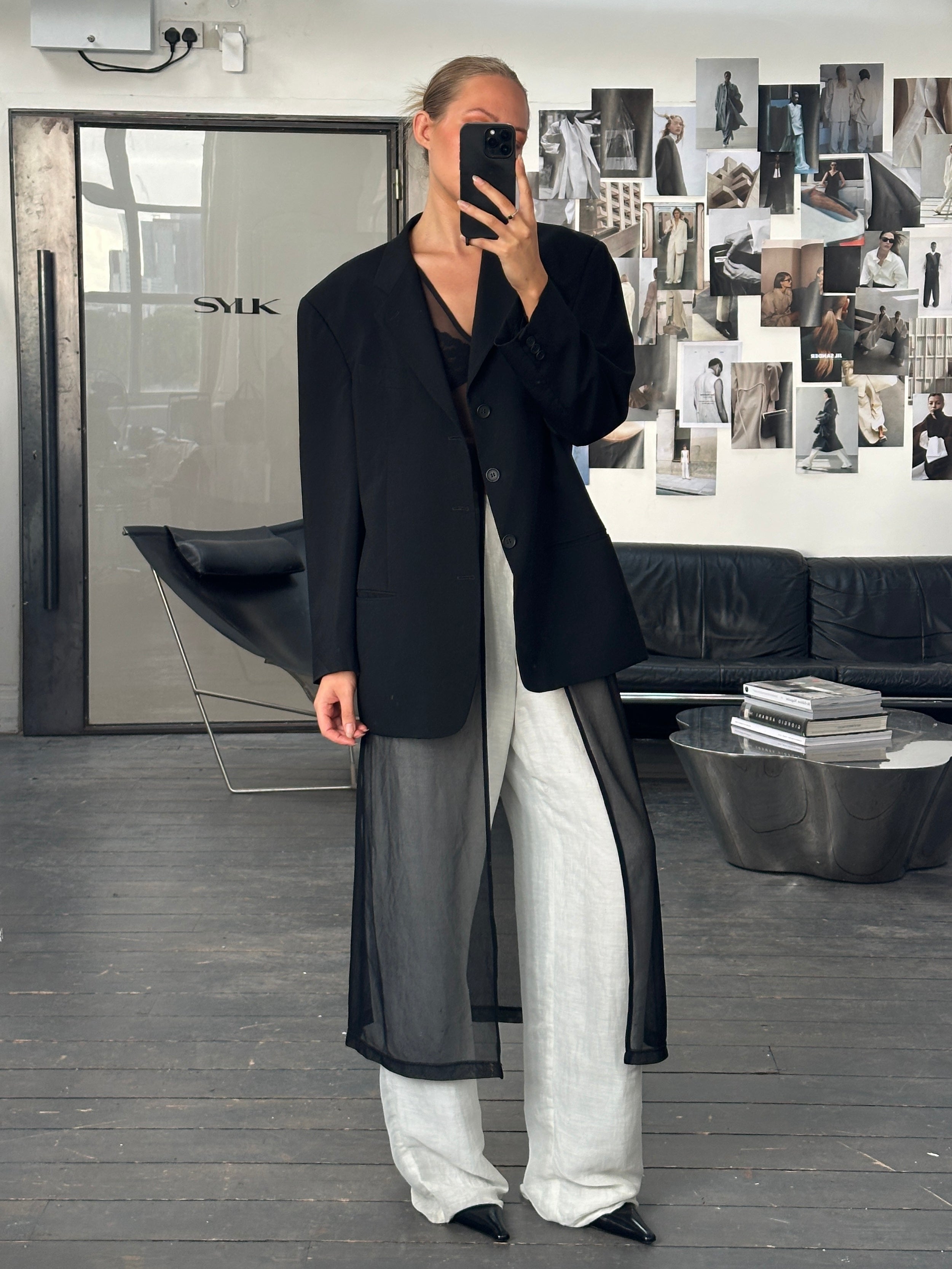 Vintage 2000s sheer floor-length cardigan, S/M, lightweight and flowy, styled with a relaxed fit and transparent fabric.