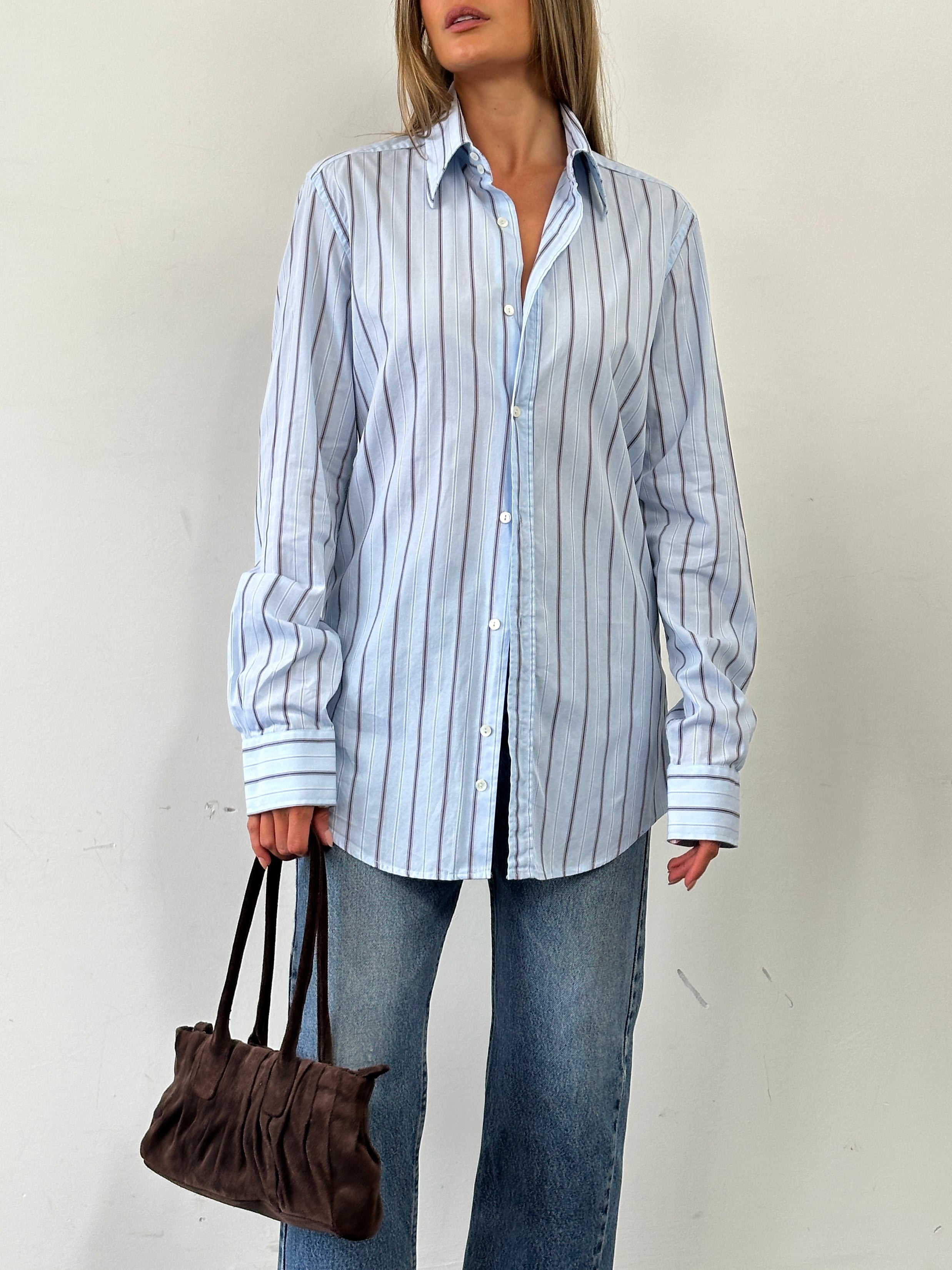 Dolce & Gabbana fitted stripe pure cotton shirt in M/L size, featuring a classic button-up design with vertical multicolor stripes.