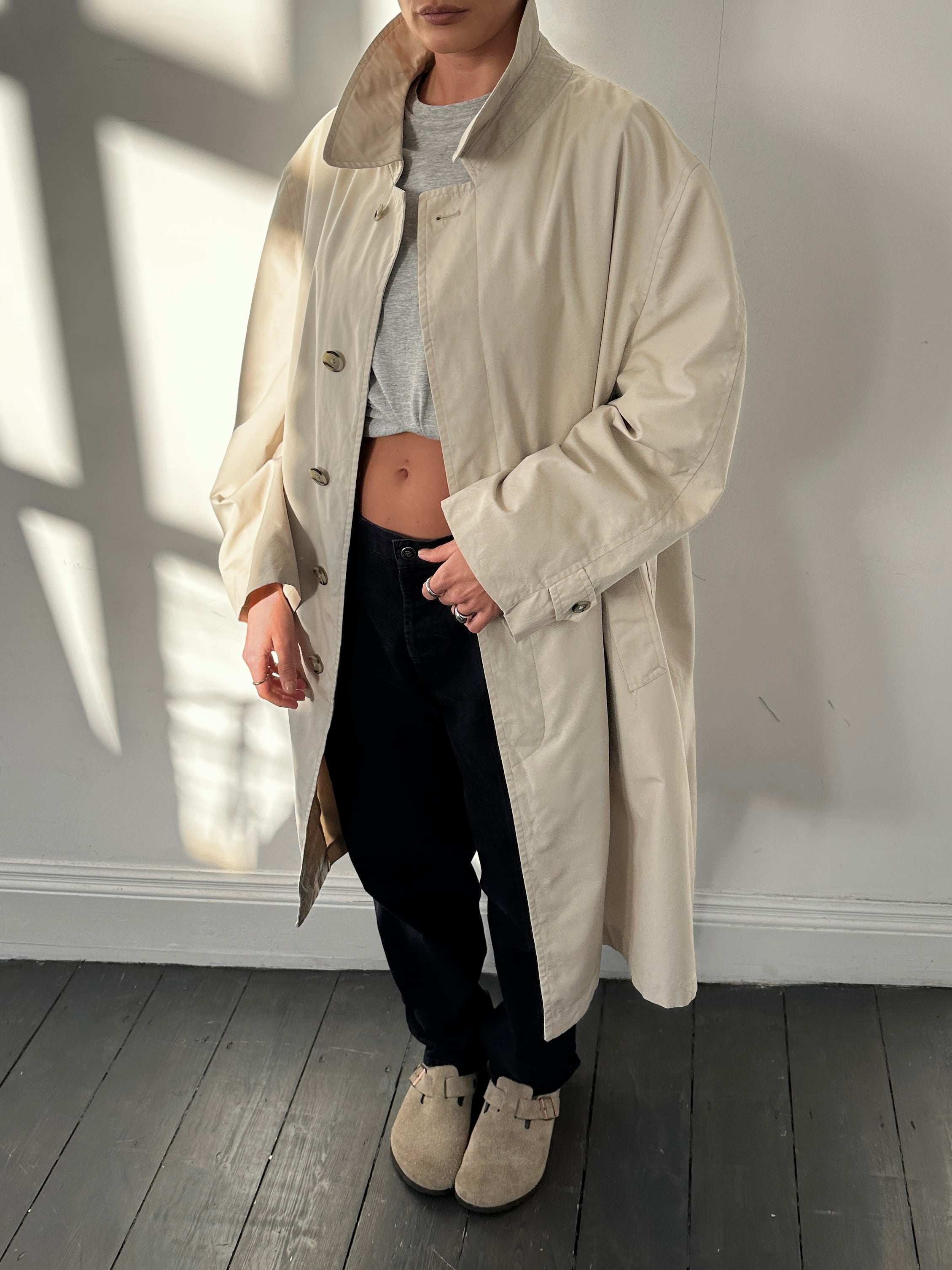 Christian Dior Monsieur cotton trench coat with concealed placket in XXL, showcasing classic design and tailored fit in neutral fabric.
