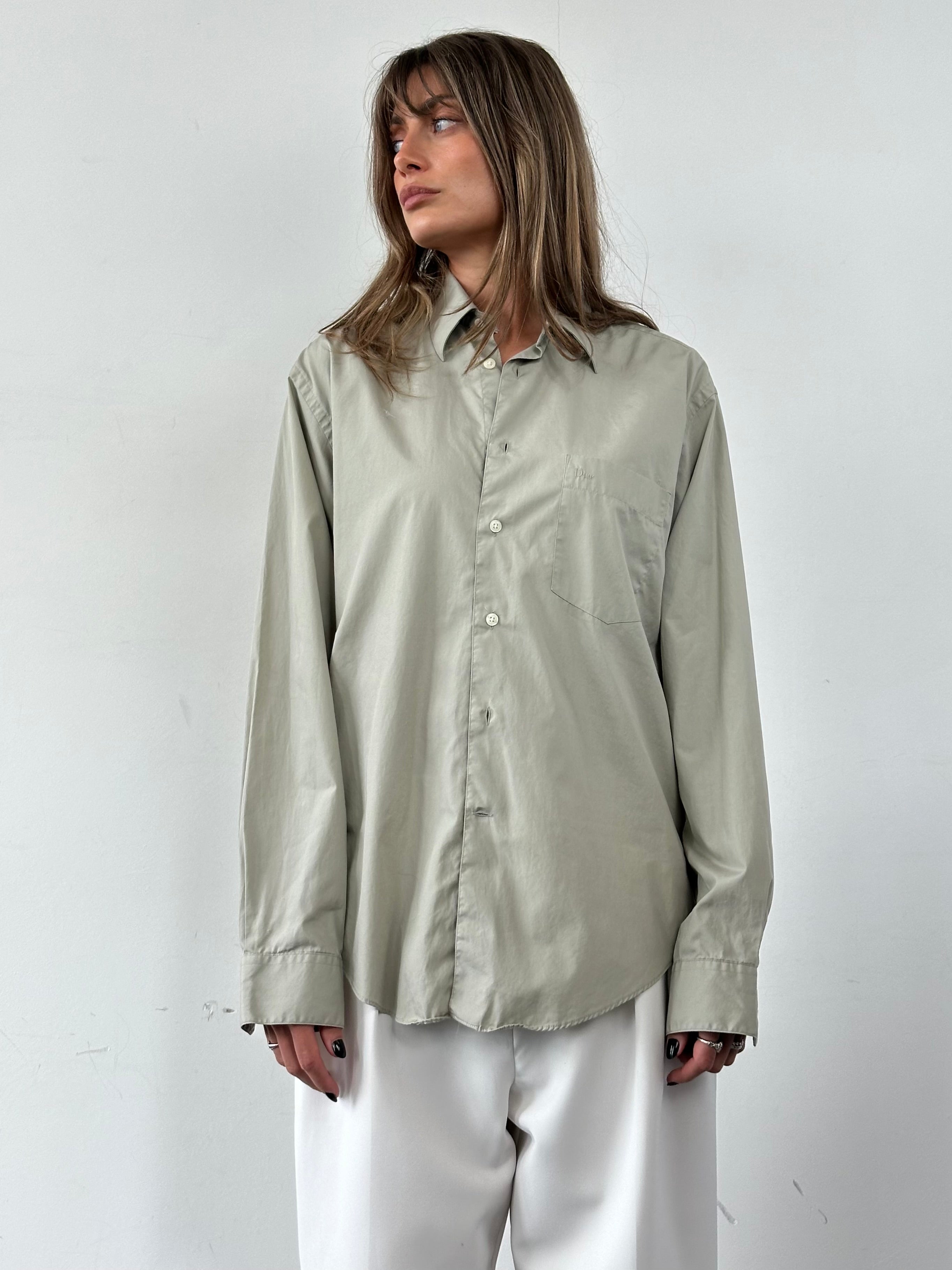 Christian Dior Monsieur cotton logo shirt in M/L, featuring a classic design with Dior branding and a crisp white fabric.