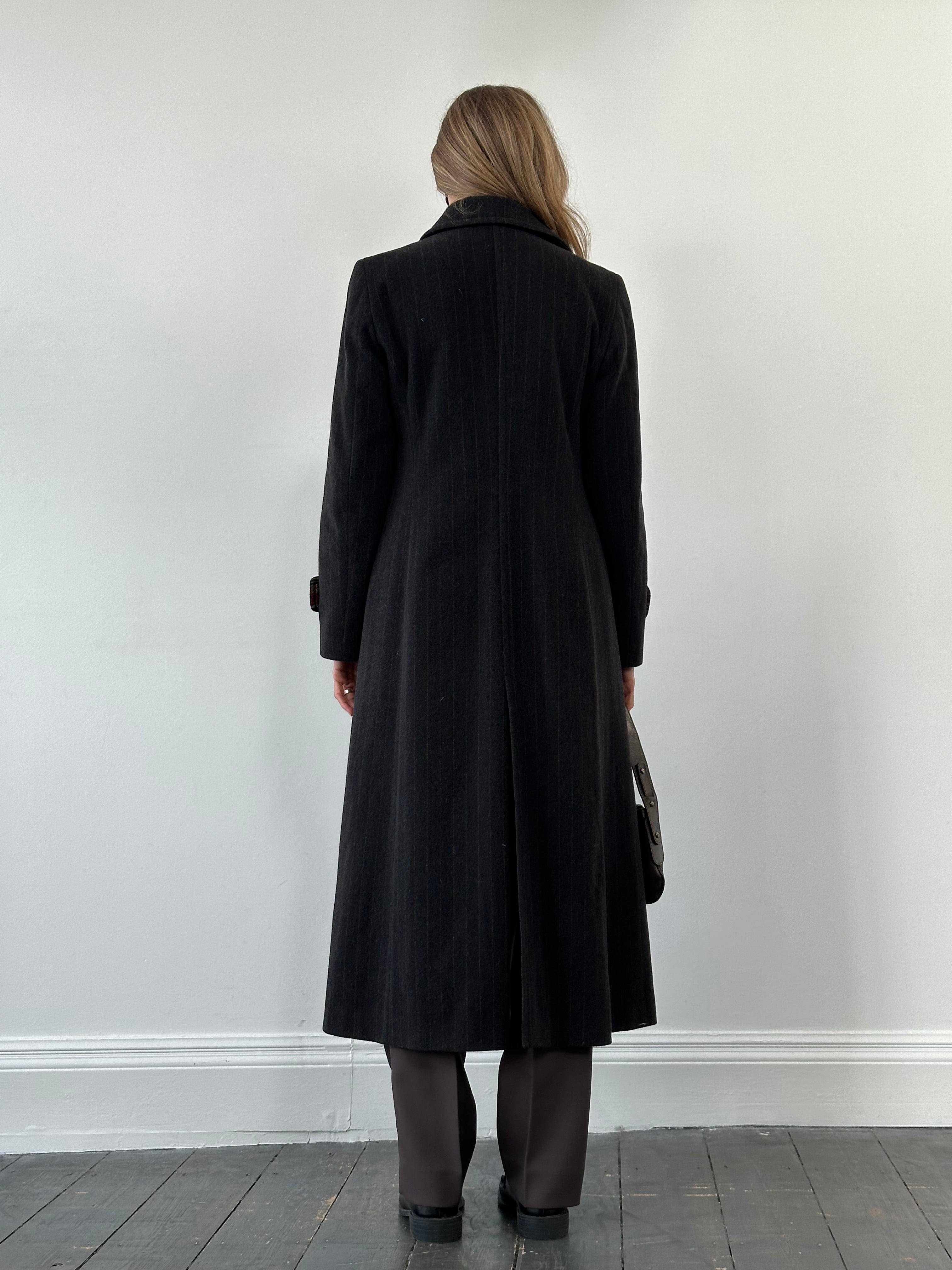 Vintage Wool Cashmere Pinstripe Floor Length Coat - M - SYLK