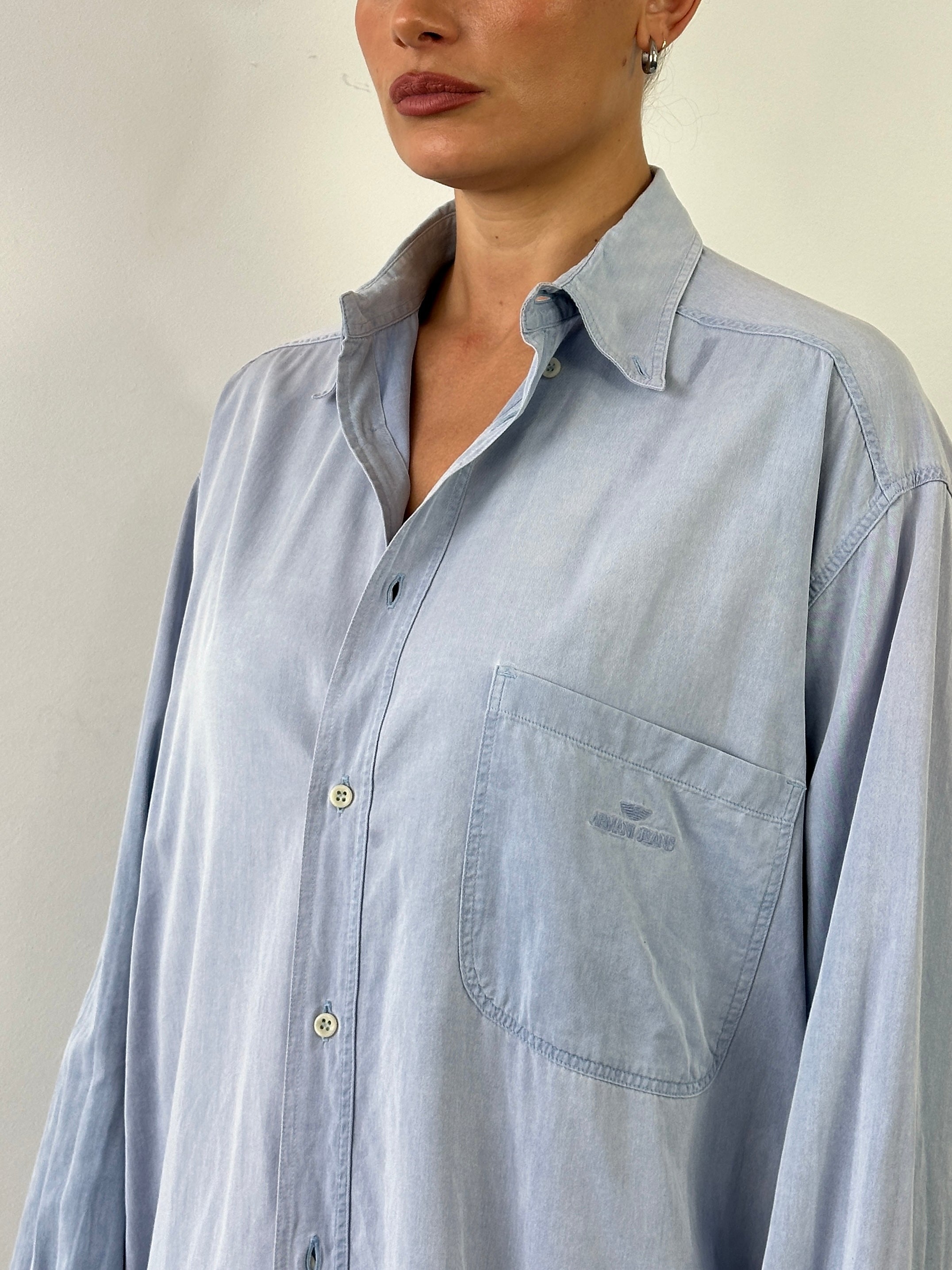 Armani Jeans faded cotton logo shirt in XL laid flat, showing the casual design and branded logo on the front.