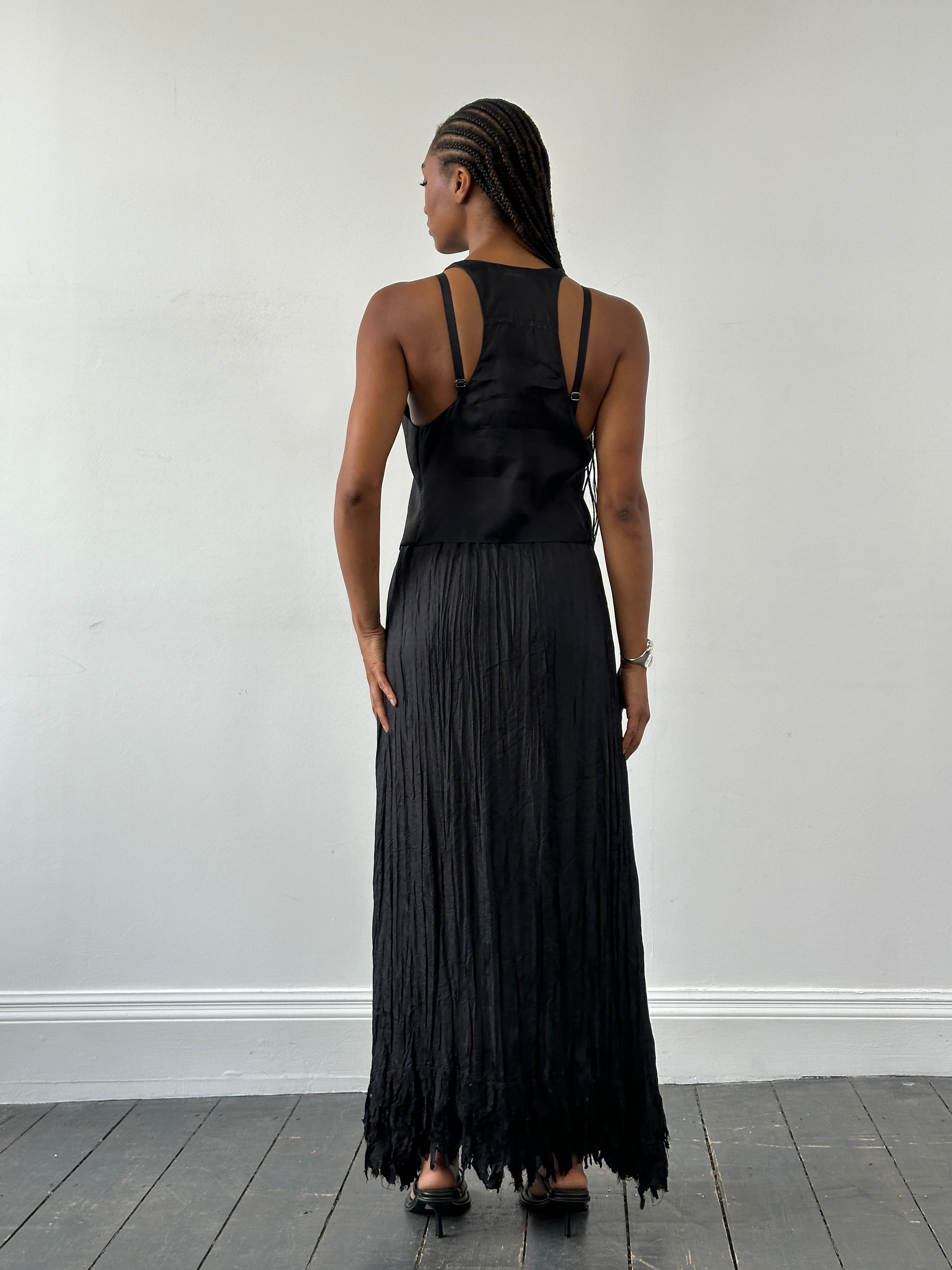 Italian Vintage 2000s Pure Silk Crinkle Midi Skirt - S/M - SYLK