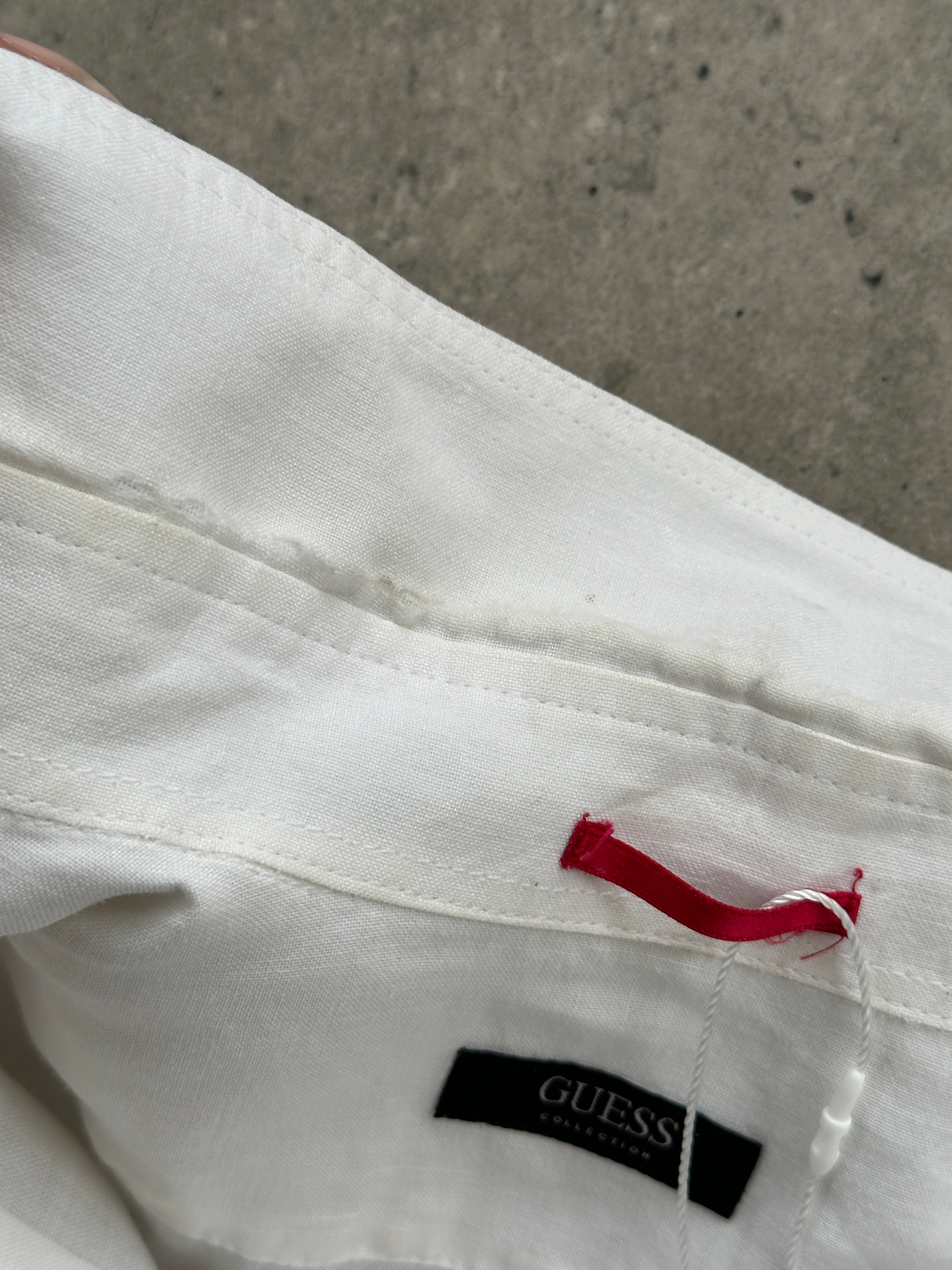 Guess Pure Linen Short Sleeve Shirt, sheer white linen blouse with a relaxed fit and short sleeves, for women.