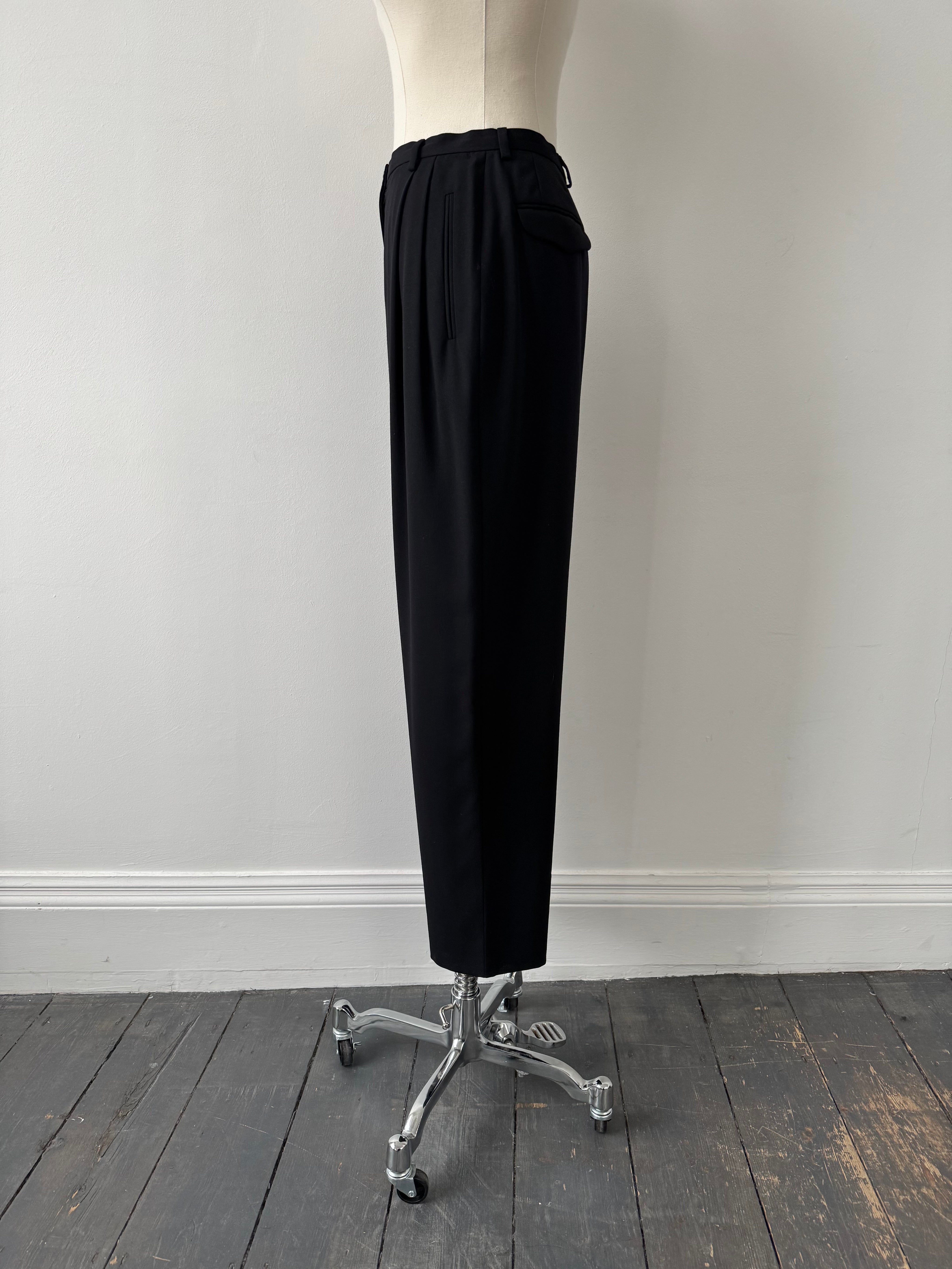 Giorgio Armani 1990s wool straight-leg tailored trousers in W24, featuring a classic fit and neutral color.