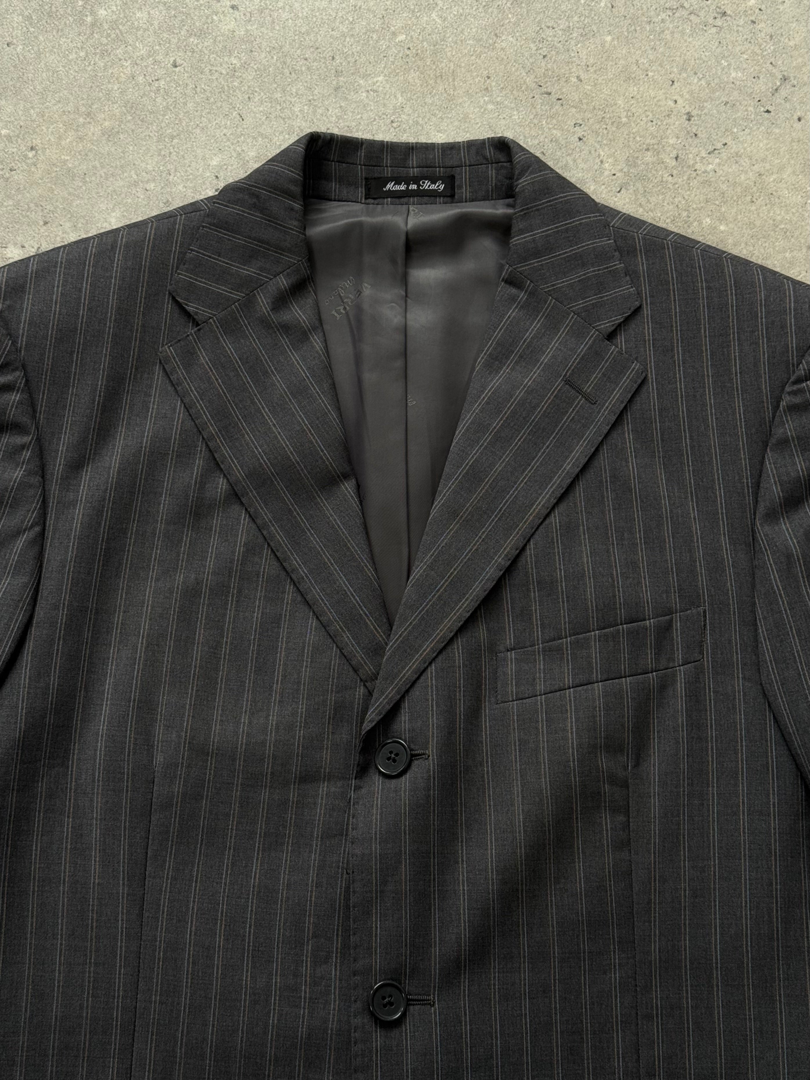 Loro Piana Verri 1990s stripe pure merino wool single-breasted blazer in size 40R/L, featuring classic tailored design.