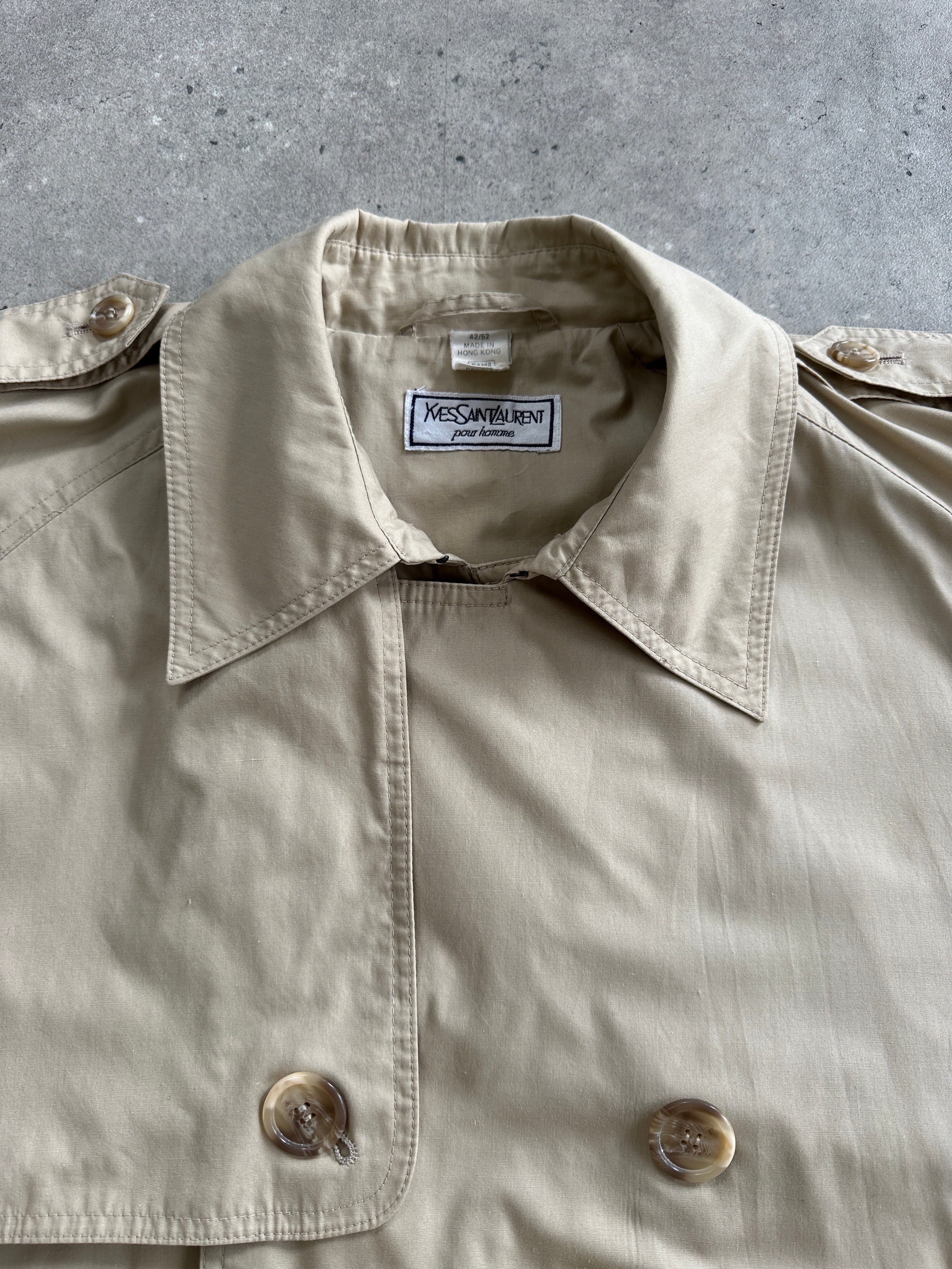 Yves Saint Laurent 80s Cotton Double Breasted Belted Coat - XXL - SYLK