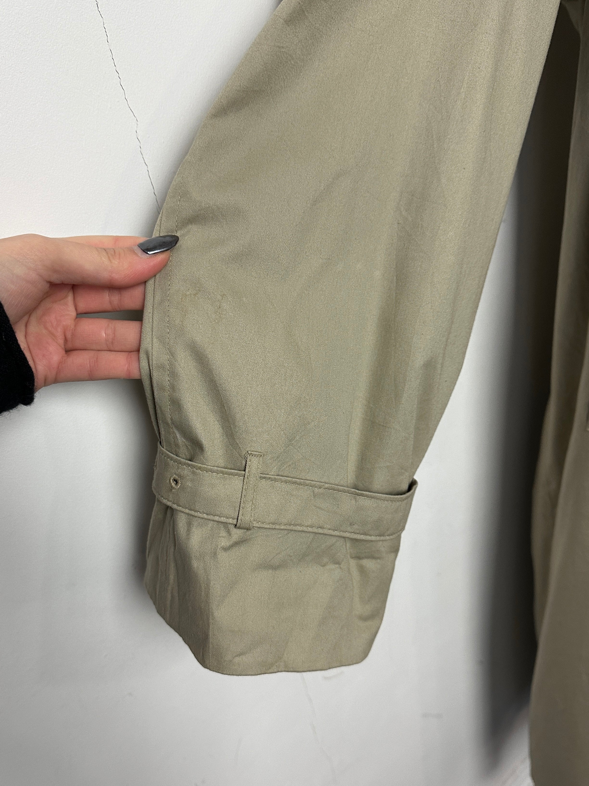 Christian Dior double-breasted pure cotton floor-length trench coat in XXL, displayed hanging with classic design details.