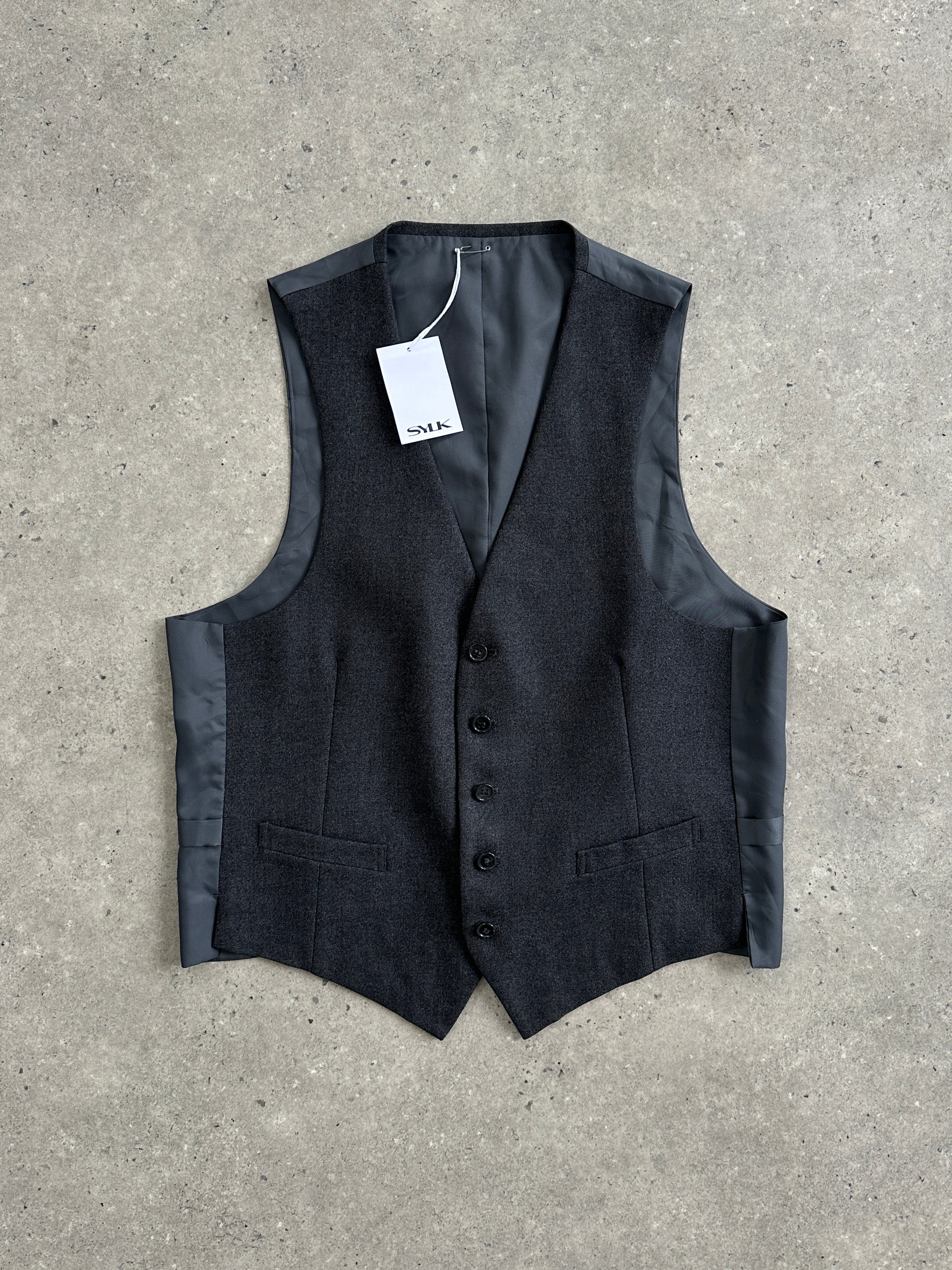 Vintage brand pure wool single-breasted tailored waistcoat in size L, featuring a classic collar and button closure.