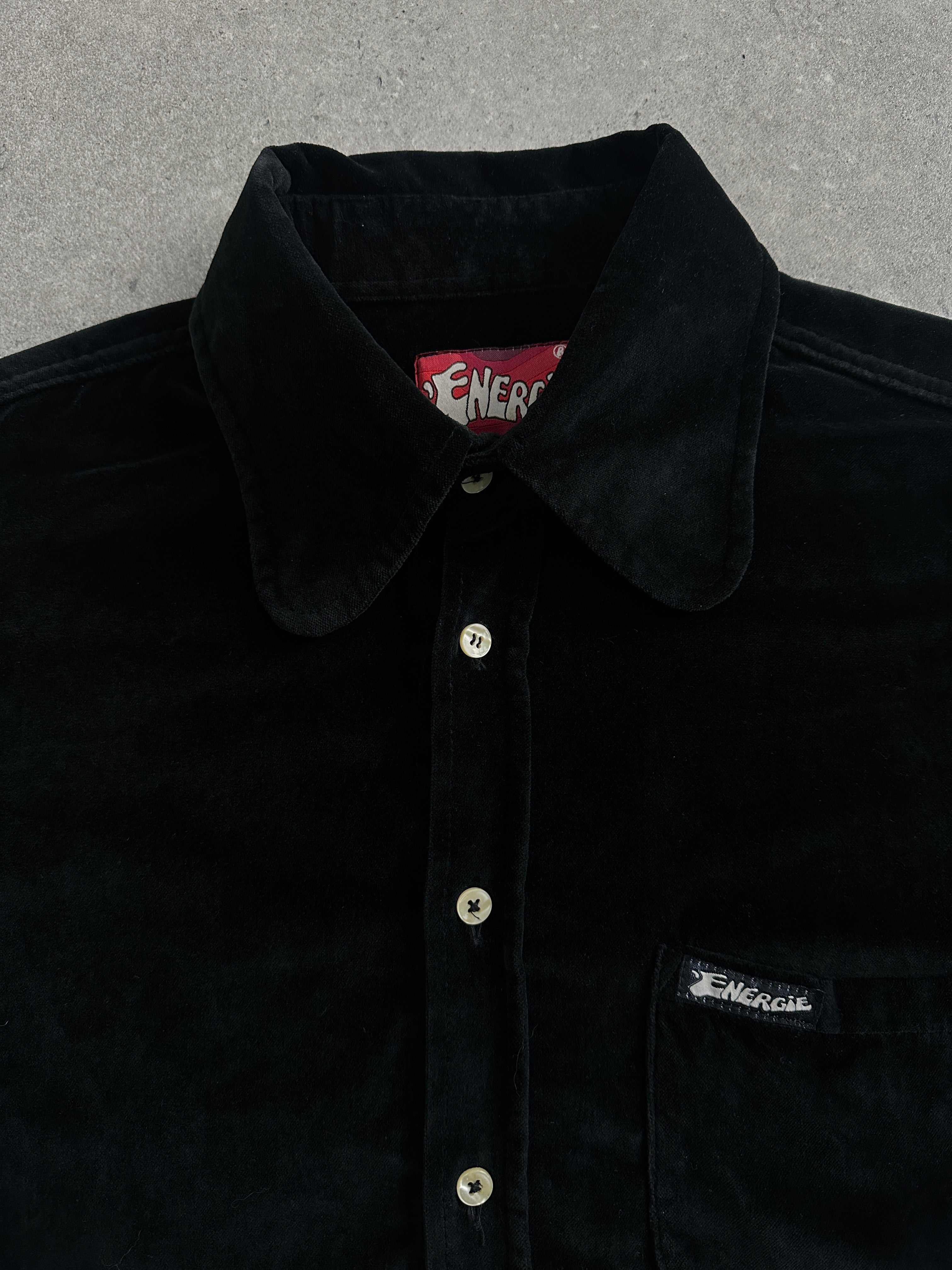Vintage Italian 1990s velvet shirt in medium size, featuring rich fabric and classic design.