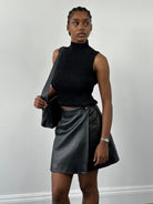 Vintage Faux Leather Wrap Mini Skirt - W25 - SYLK