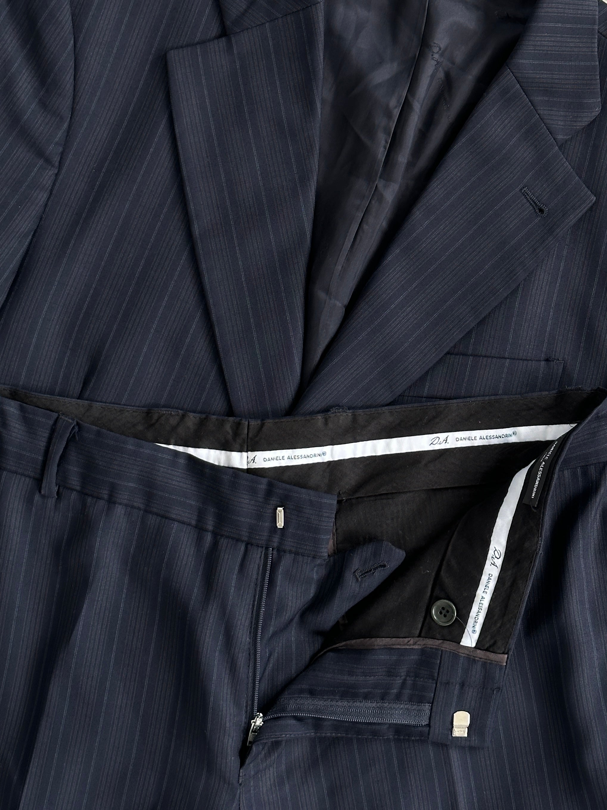 Daniele Alessandrini pure wool single-breasted suit jumpsuit in size 42R/W34, tailored fit, with classic lapel and button closure.
