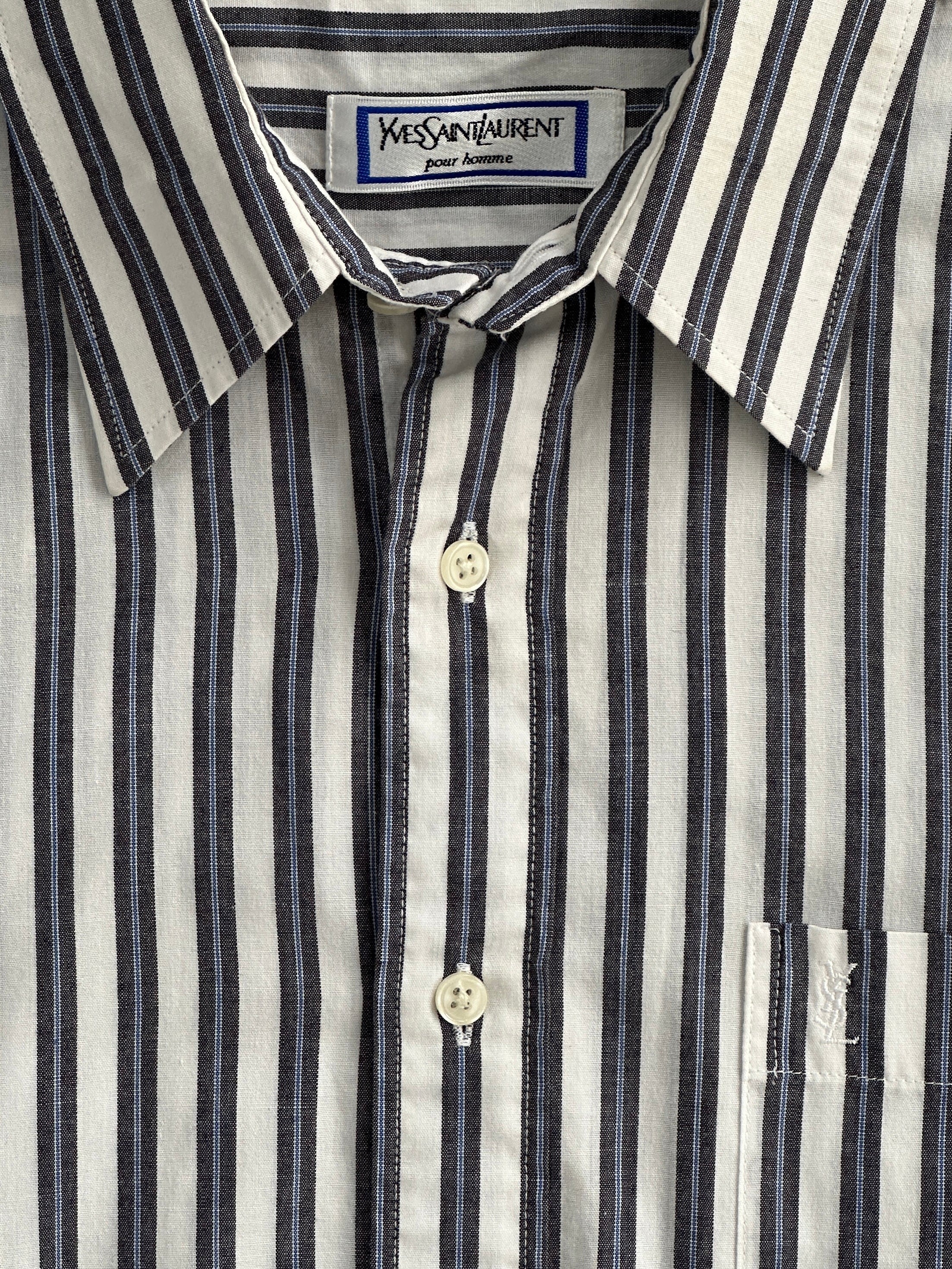 Yves Saint Laurent Pure Cotton Stripe Logo Shirt - M - SYLK