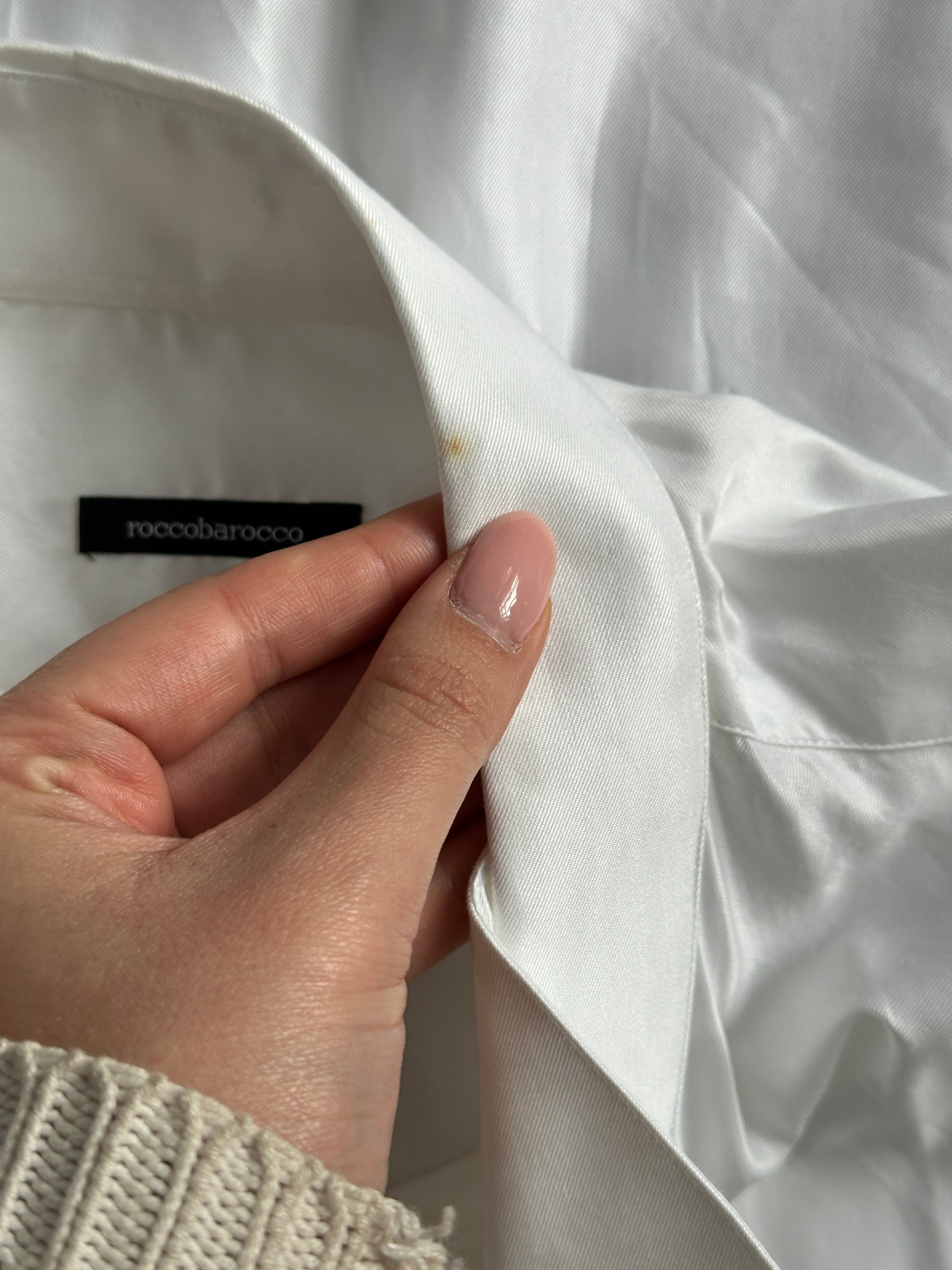 Rocco Barocco satin wing collar cotton dress shirt in XL, featuring a classic collar and elegant design.