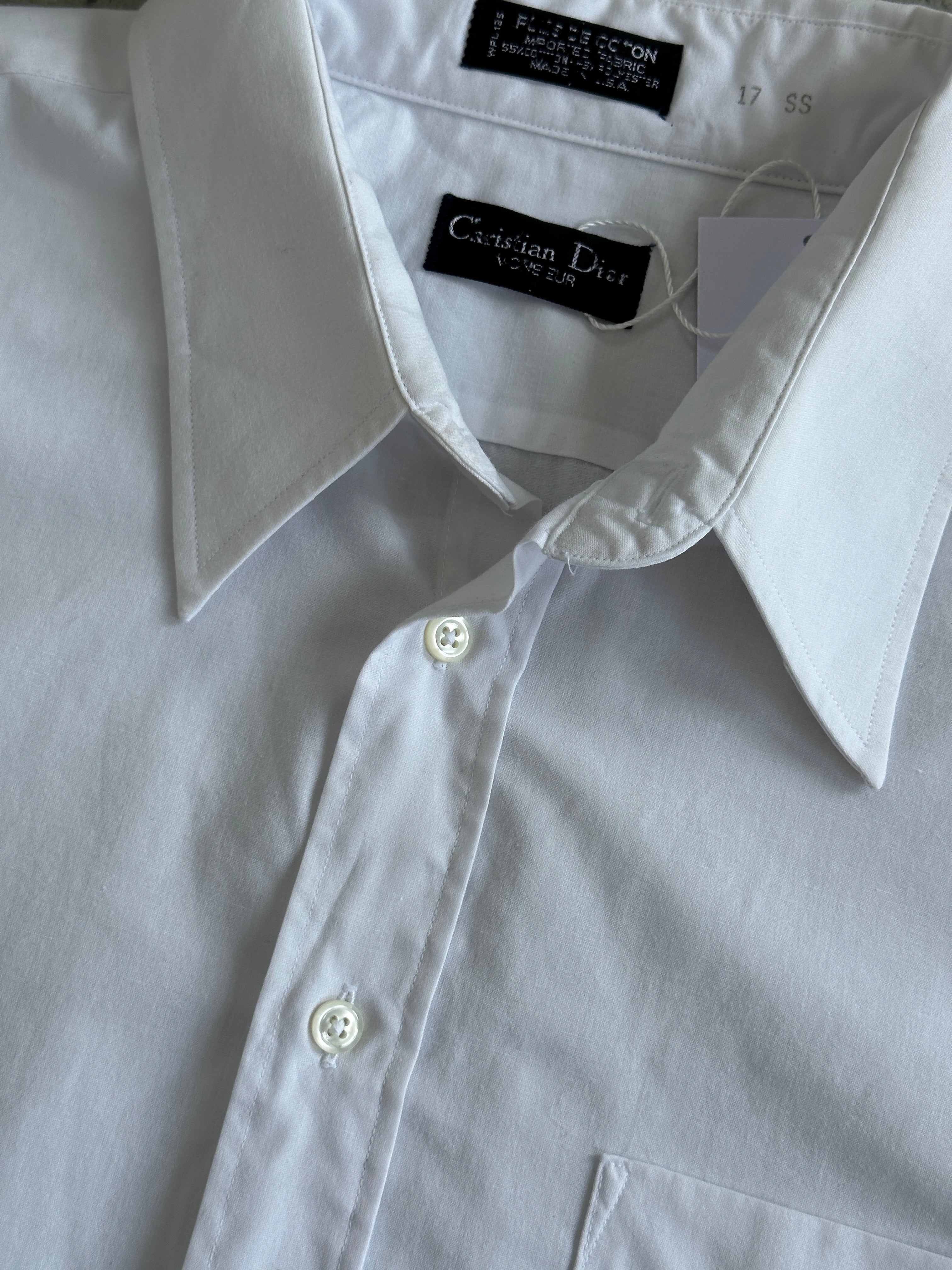 Christian Dior Monsieur short sleeve cotton shirt in XXL, light-colored fabric with a classic collar and button-down front.