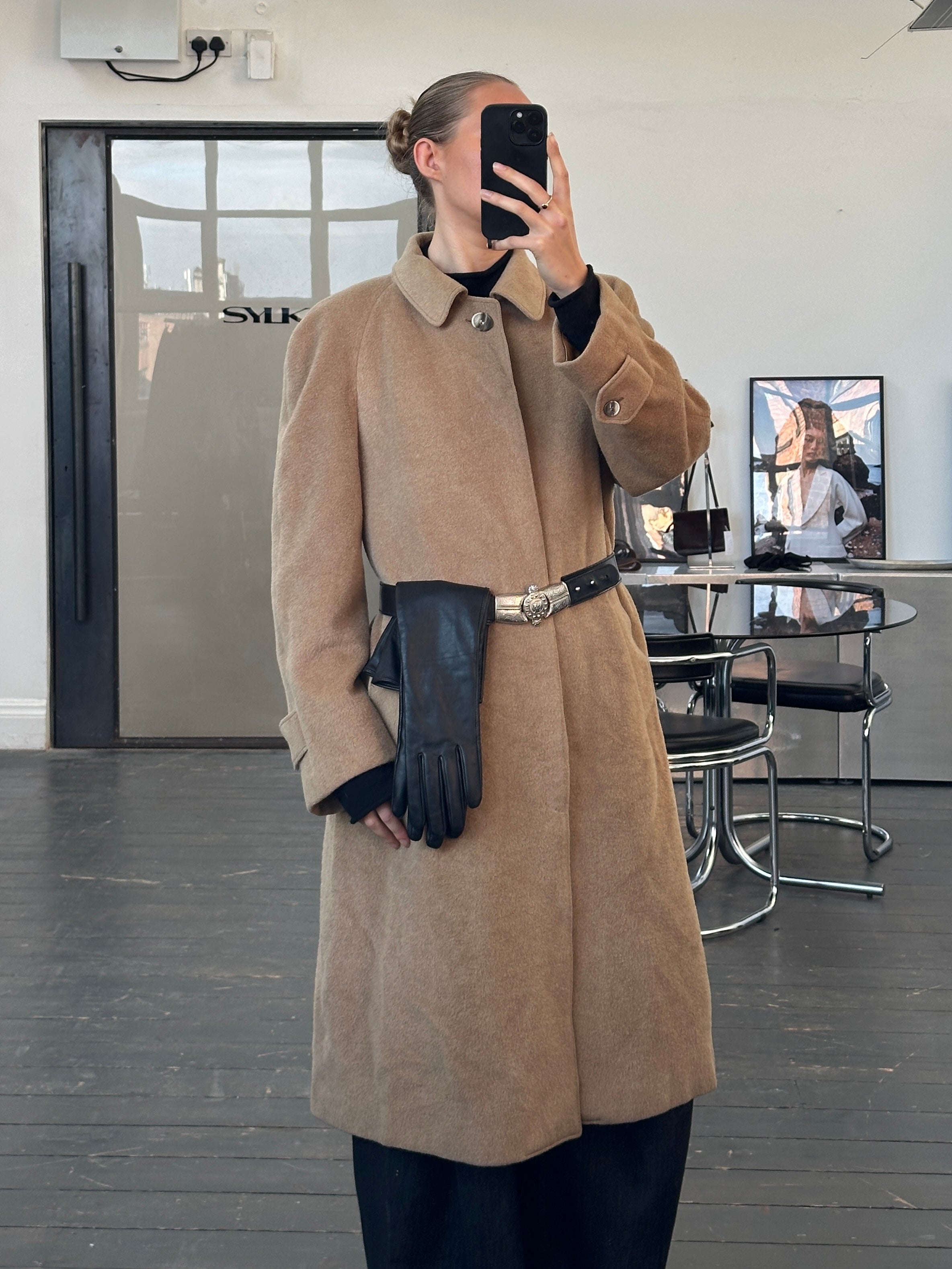 Christian Dior Monsieur 1970s wool coat with concealed placket, shown in size XL/XXL, tailored and classic in style