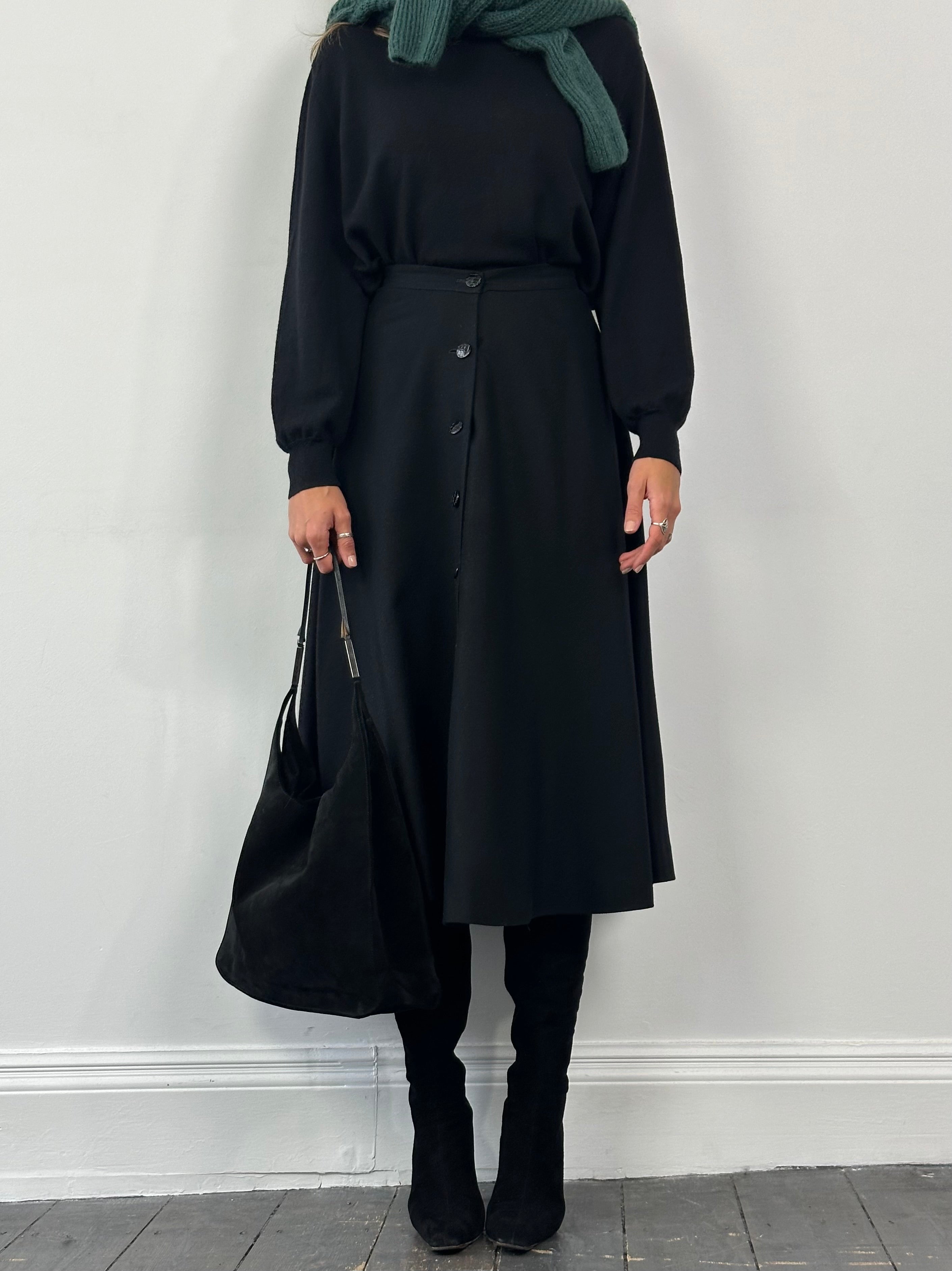 Vintage Pure Brushed Wool A-Line Skirt, stylish wool skirt with a classic A-line silhouette, in a vintage fashion style.