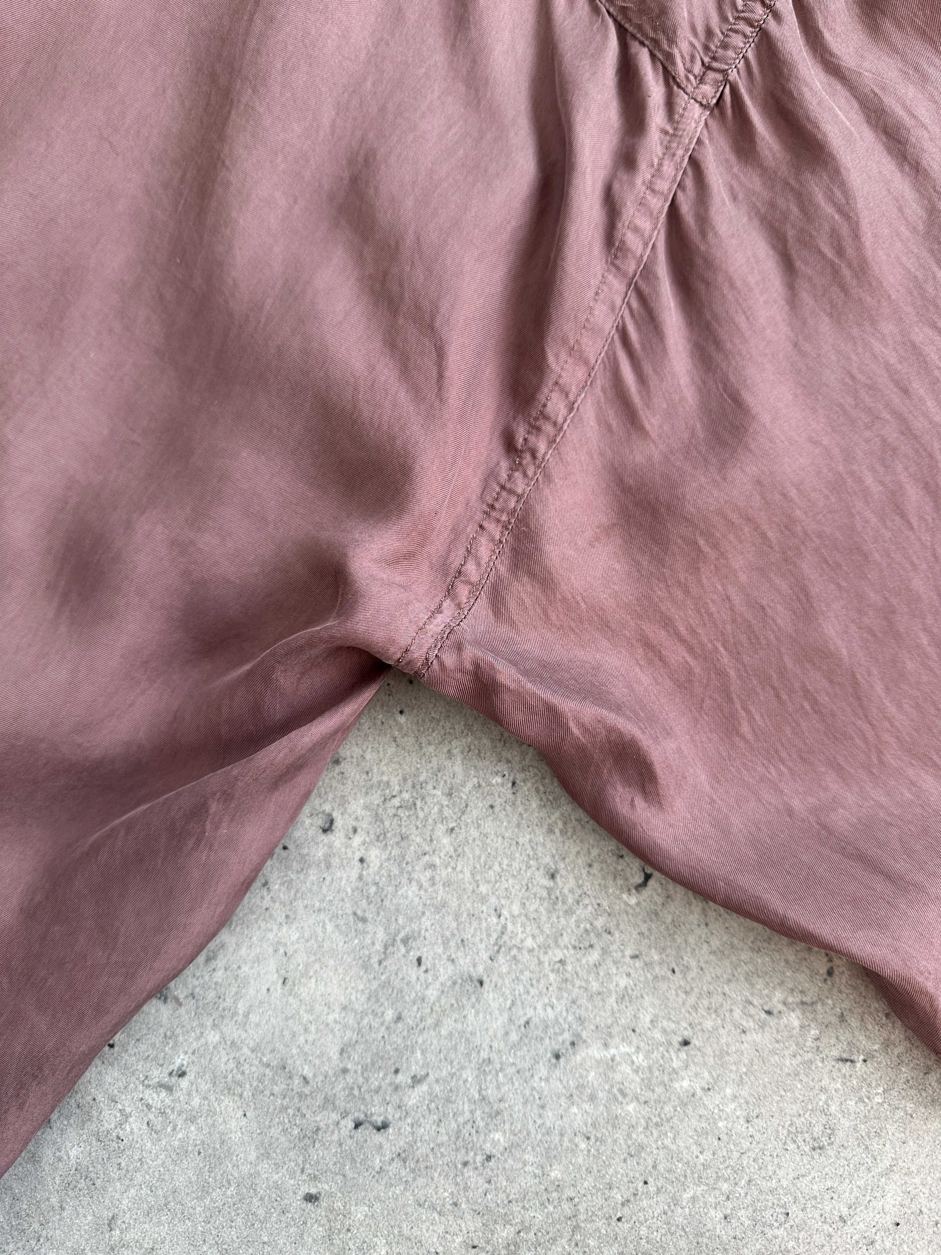 Vintage 90s XL pure silk shirt with a classic design, featuring a smooth, shiny fabric and a relaxed fit.