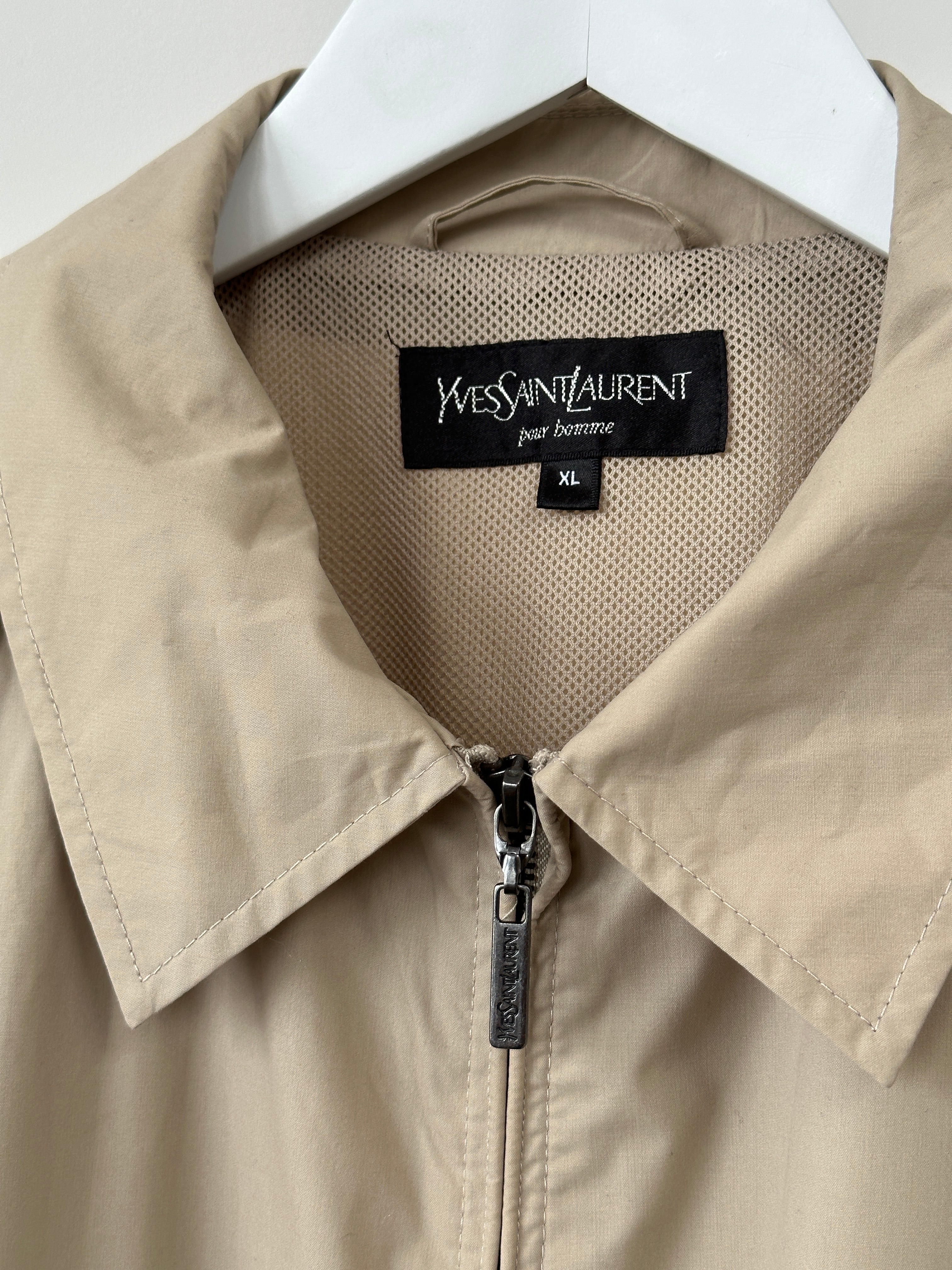 Yves Saint Laurent Harrington Logo Jacket in XL, black lightweight jacket with YSL logo on the front and zipper closure.