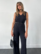 Vintage V Neck Stretch Jumpsuit - S/M - SYLK