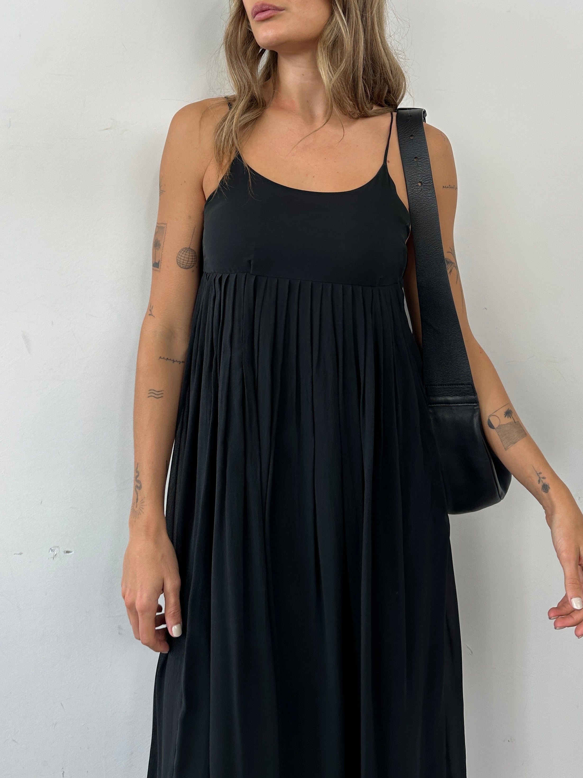 Laura Ashley pure silk pleated slip dress in XS, featuring a flowing design and elegant pleats, perfect for formal occasions.