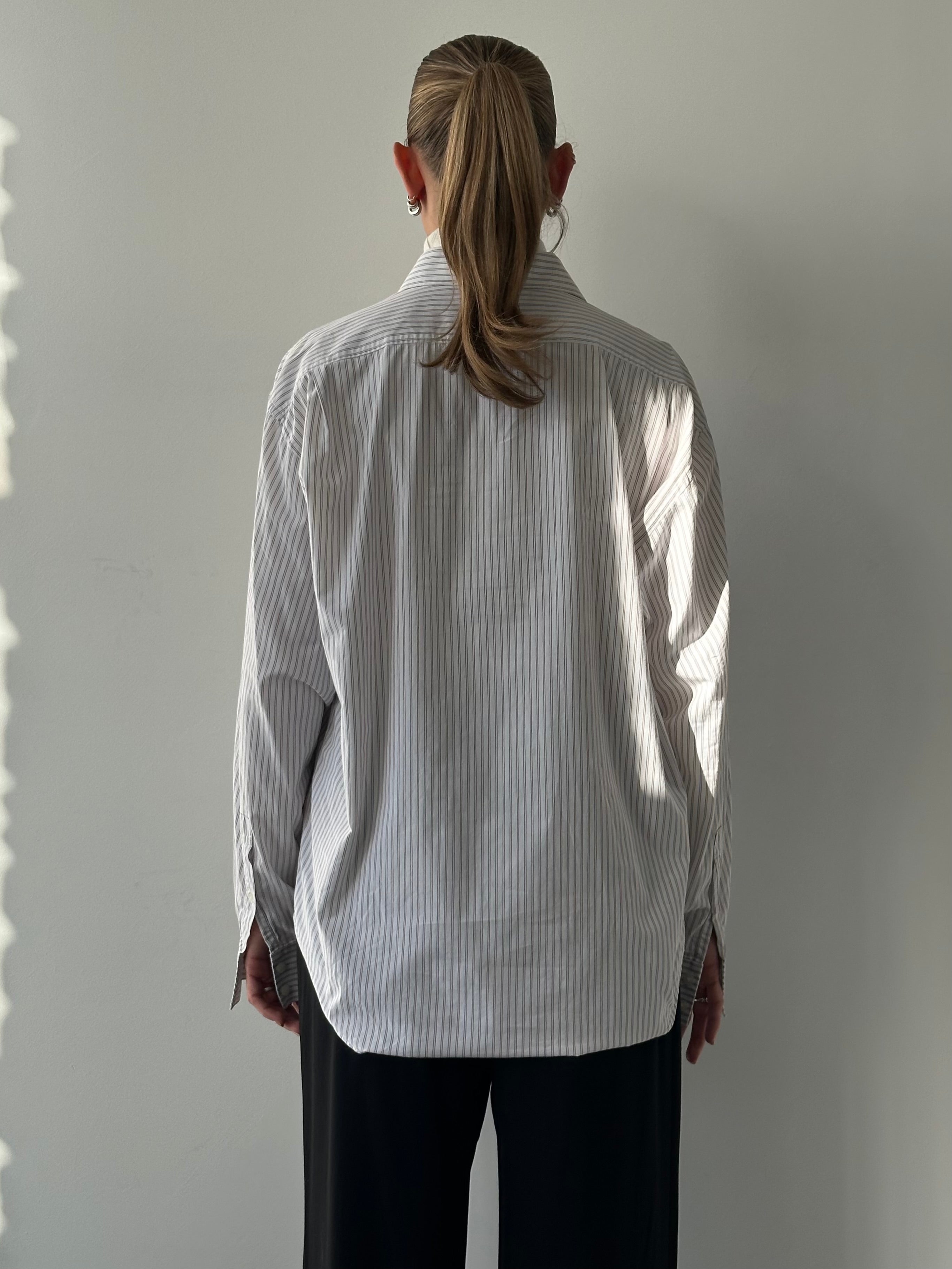 Yves Saint Laurent Pour Homme 2000s stripe pure cotton logo shirt in XL, showing a classic striped design and YSL logo detail.