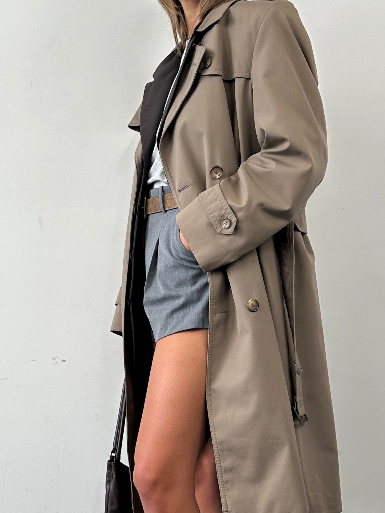 St Michael cotton double-breasted belted trench coat in size L/XL, shown with classic collar and button details.