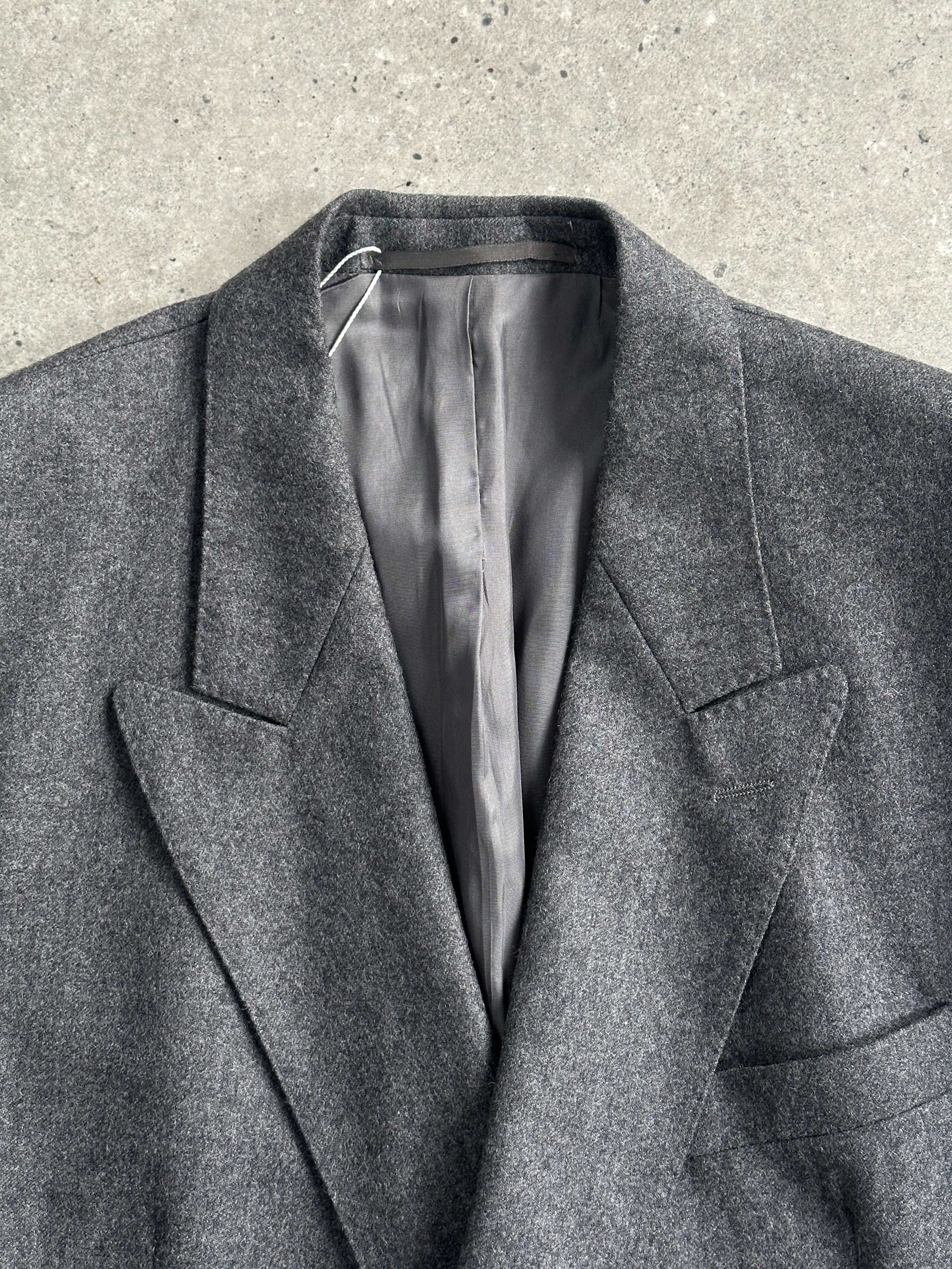 Vintage brushed pure wool double-breasted blazer in XL, tailored fit with classic lapels and textured fabric.