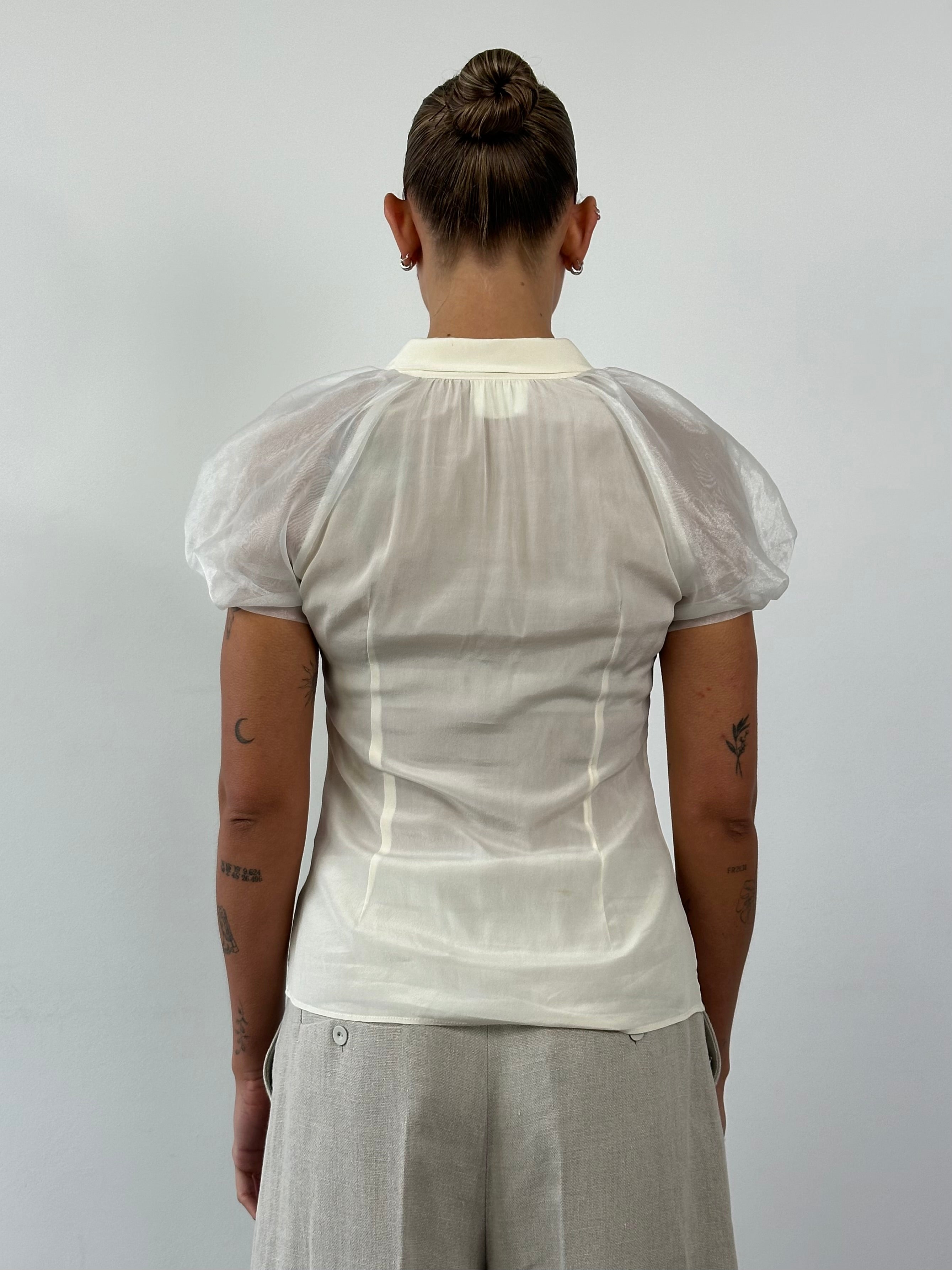 Dolce & Gabbana pure silk puff sleeve shirt in XS/S with elegant design and soft fabric, shown on a neutral background.